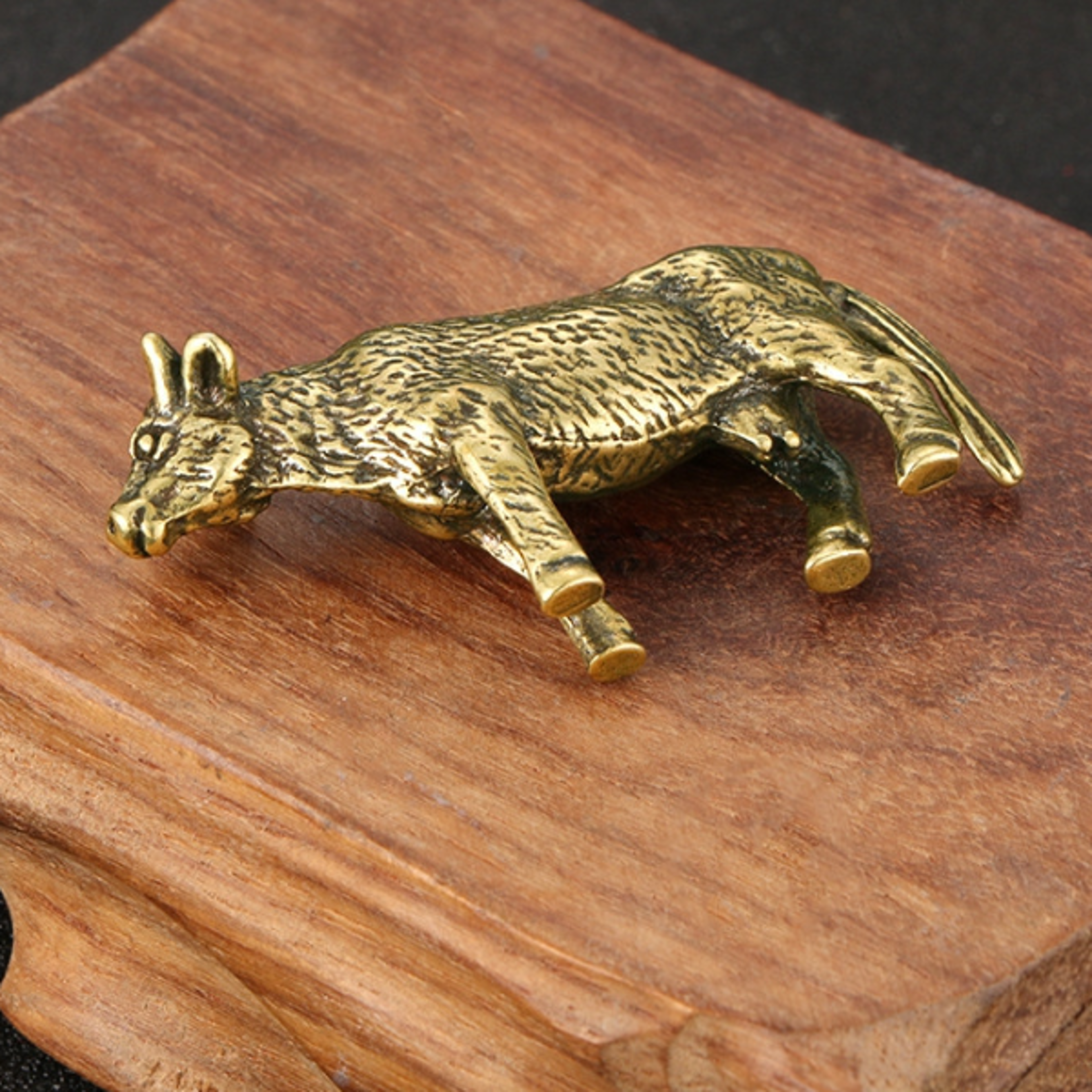 Retro Brass Cow Figurine Mini Statue Lucky Zodiac Home Decor Ornament