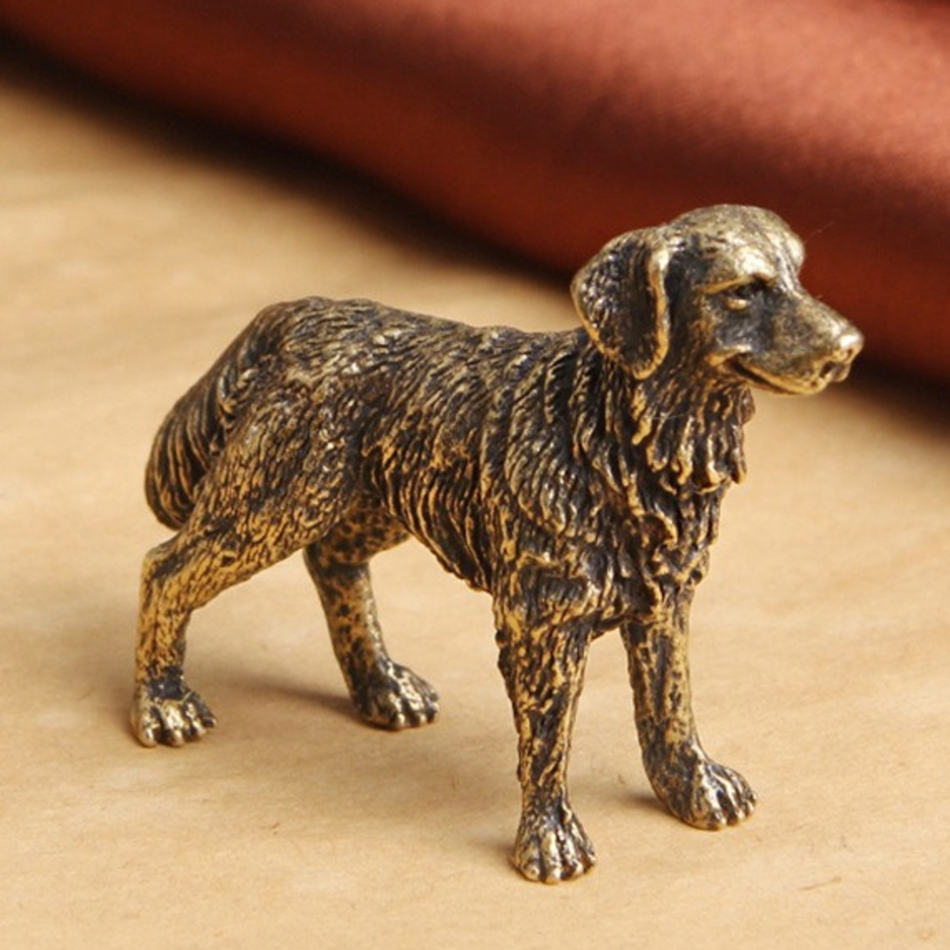 Vintage Brass Dog Statue Lucky Copper Desk Ornament Home Decor