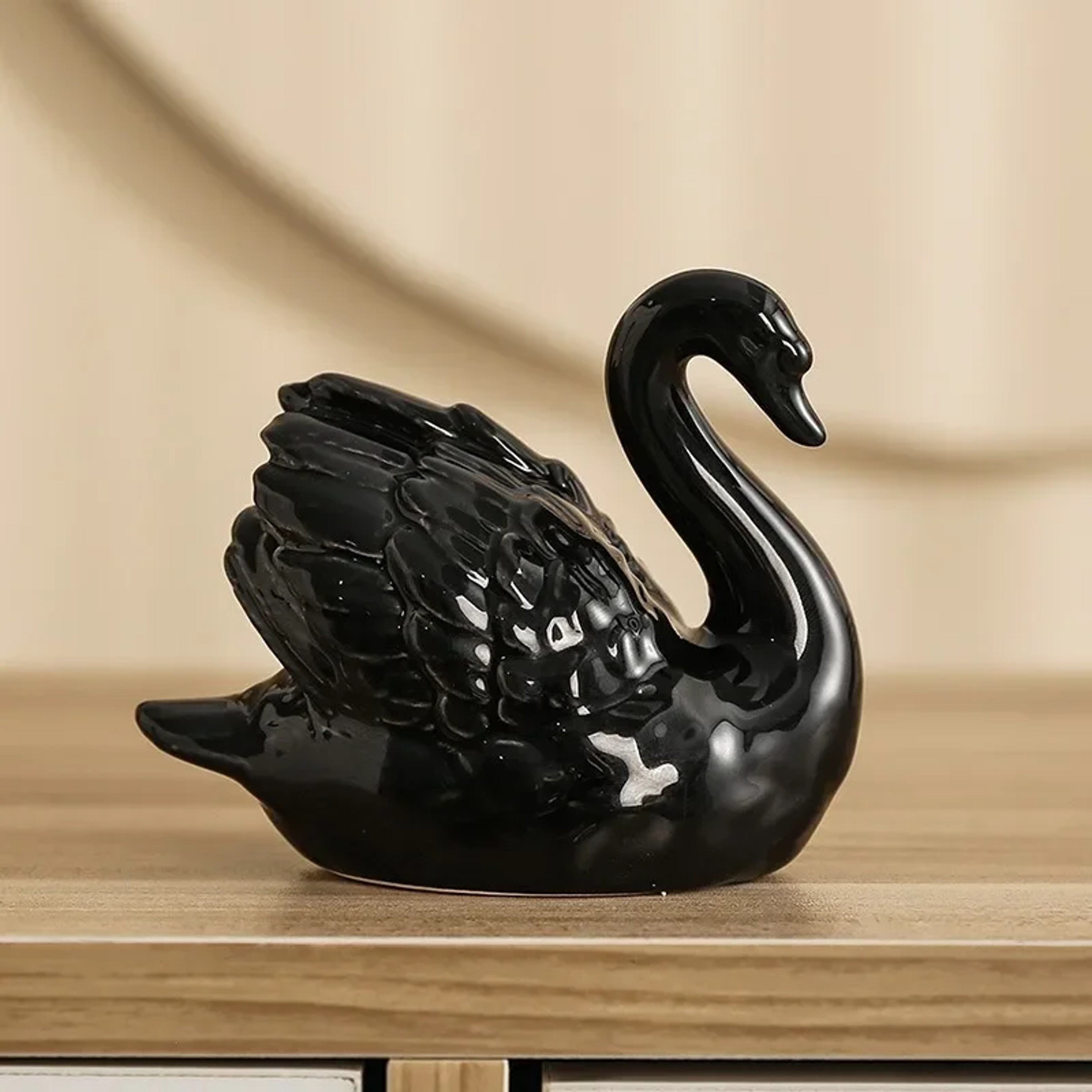 Elegant Couple Swan Ceramic Figurine Set Black White Home Decor 0