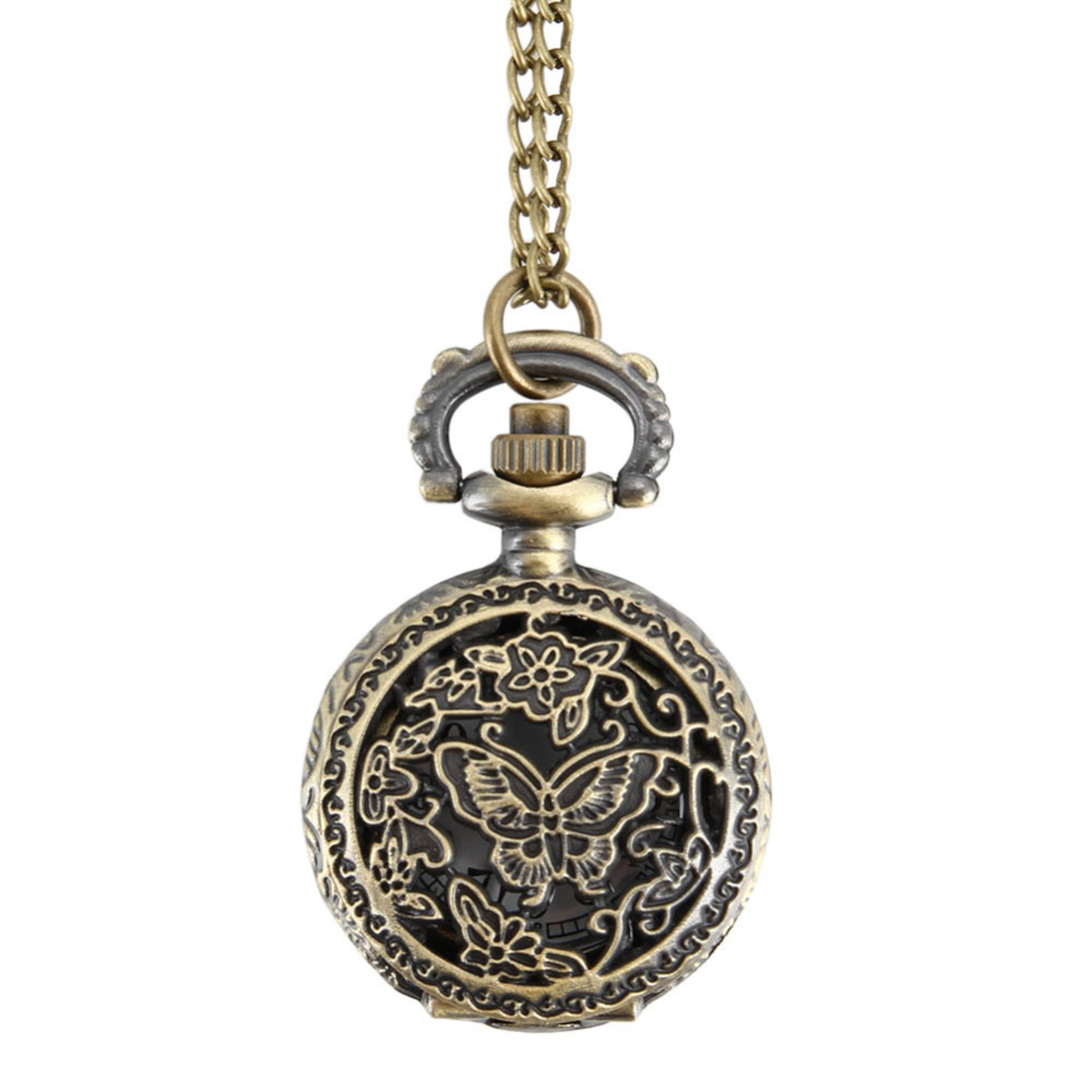 Vintage Butterfly Pocket Watch Necklace for Women Retro Quartz Pendant Timepiece Gift – view 3