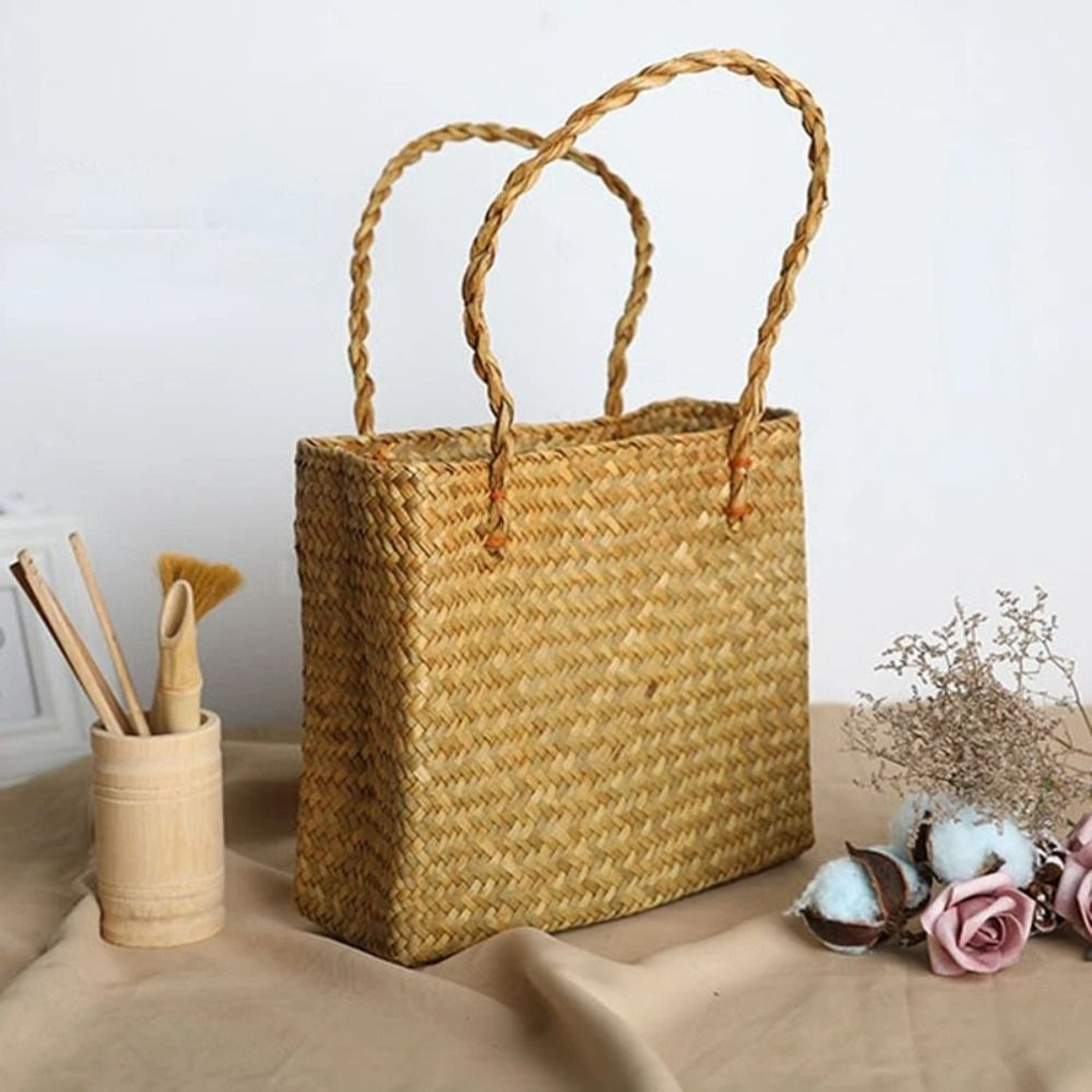 Summer Woven Straw Tote Bag Large Capacity Shoulder Handbag for Beach Travel Shopping – view 9