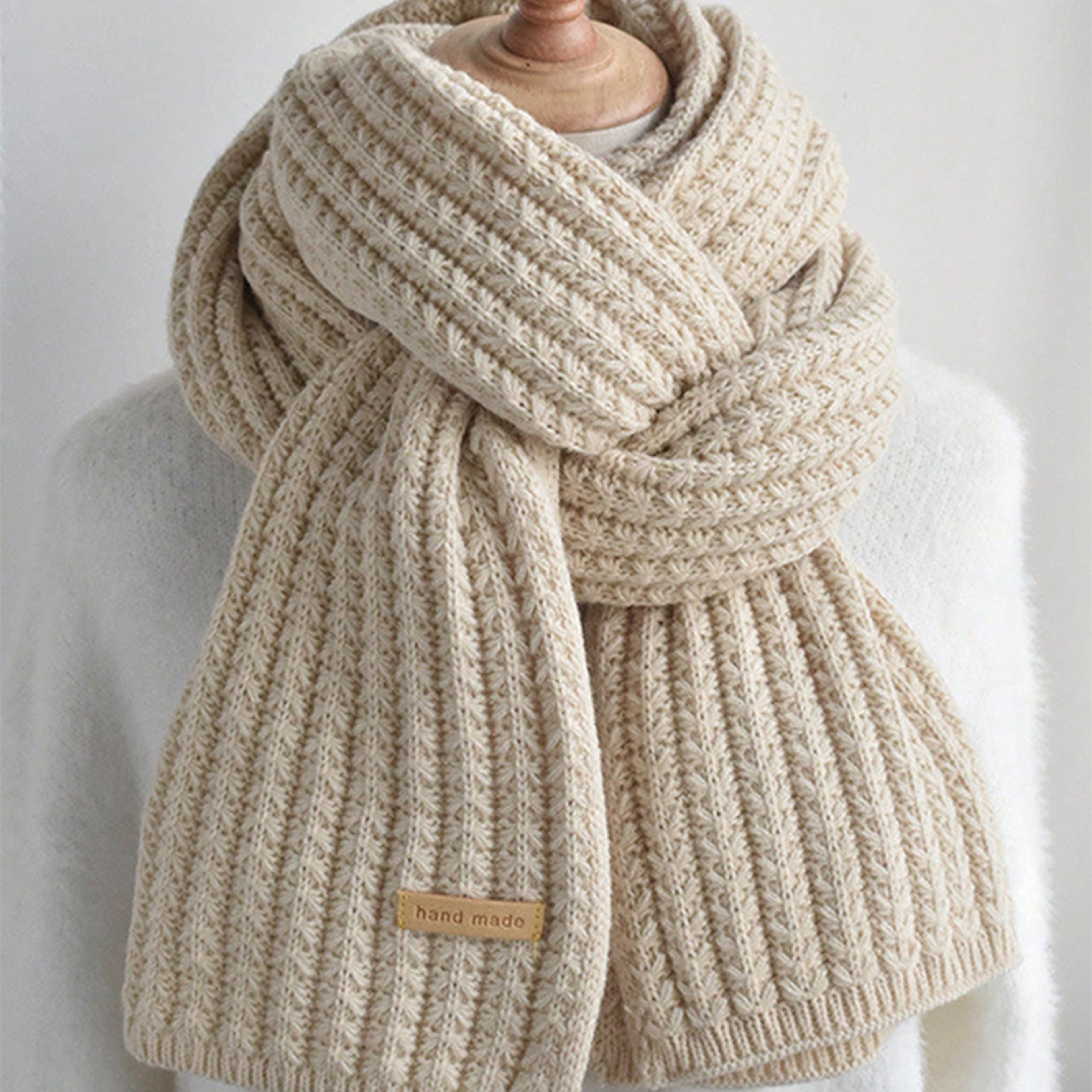 Thick Cable Knit Scarf, Chunky Winter Wrap for Women and Men, Luxury Feel Neckerchief for Travel – view 2
