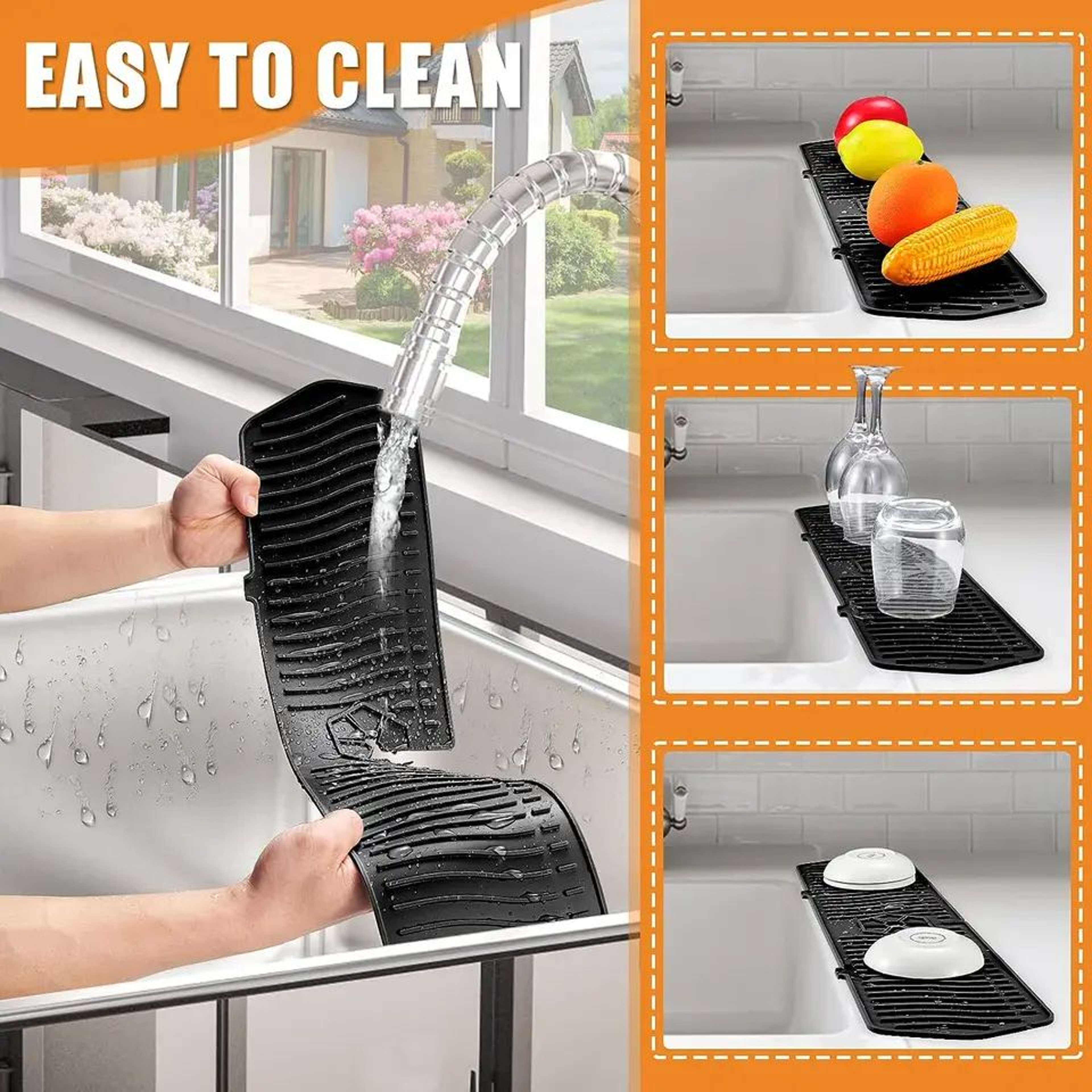 Large Silicone Faucet Mat Sink Splash Guard Countertop Protector  Water Draining Pad For Kitchen Or 1