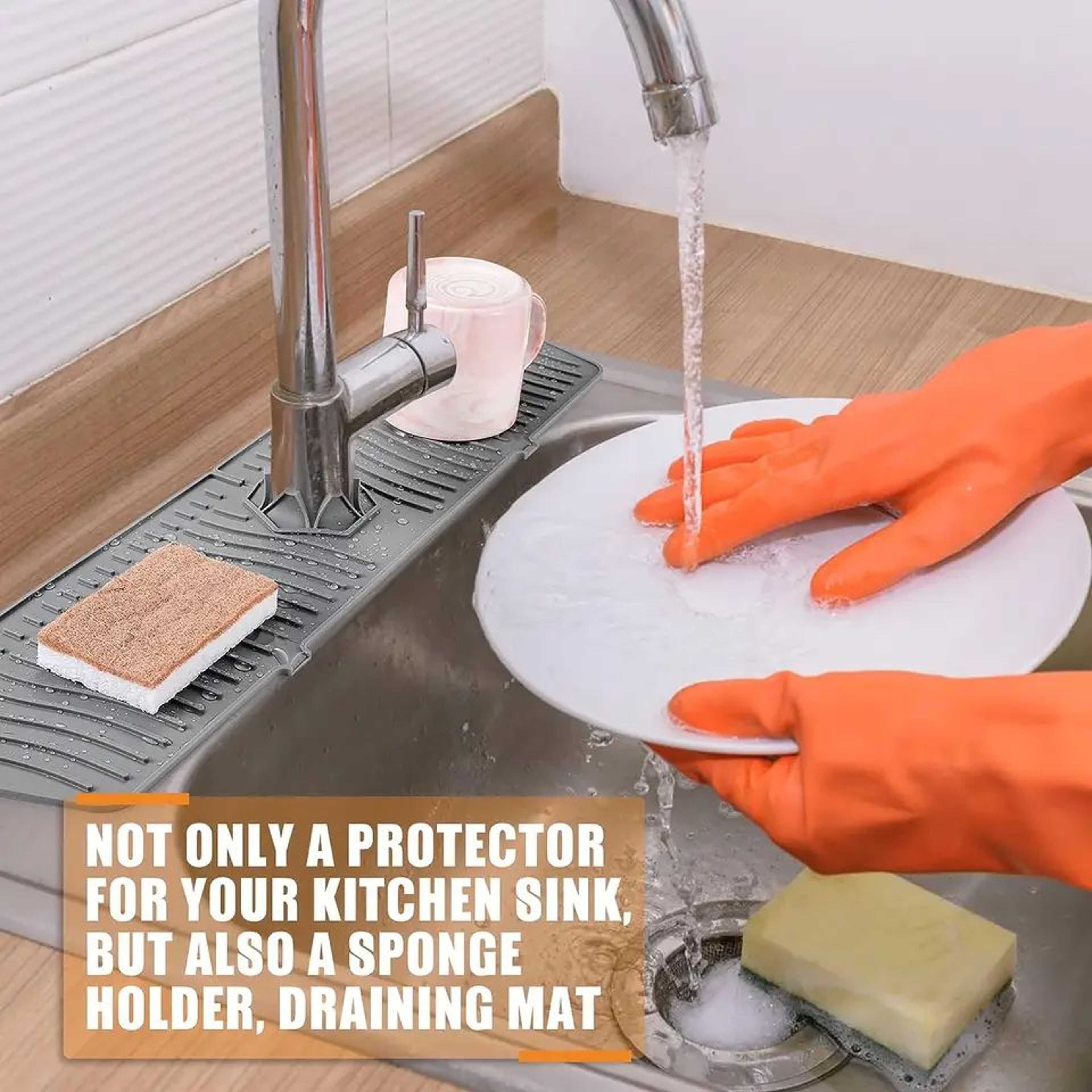 Large Silicone Faucet Mat Sink Splash Guard Countertop Protector  Water Draining Pad For Kitchen Or 3