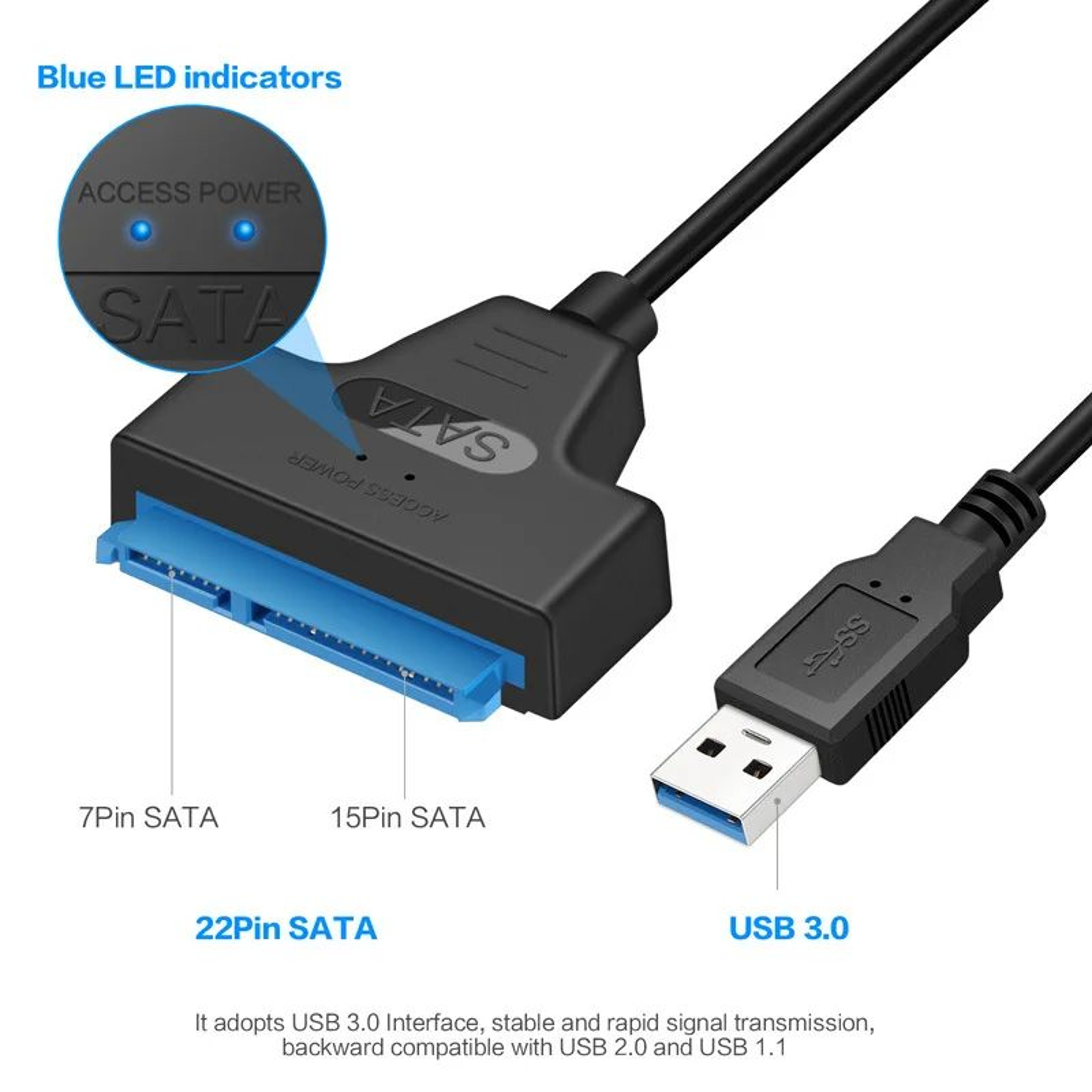 USB 30 To SATA III Cable Adapter 22 Pin SATA To USB Cord For External SSD HDD Hard Drive Conve 2