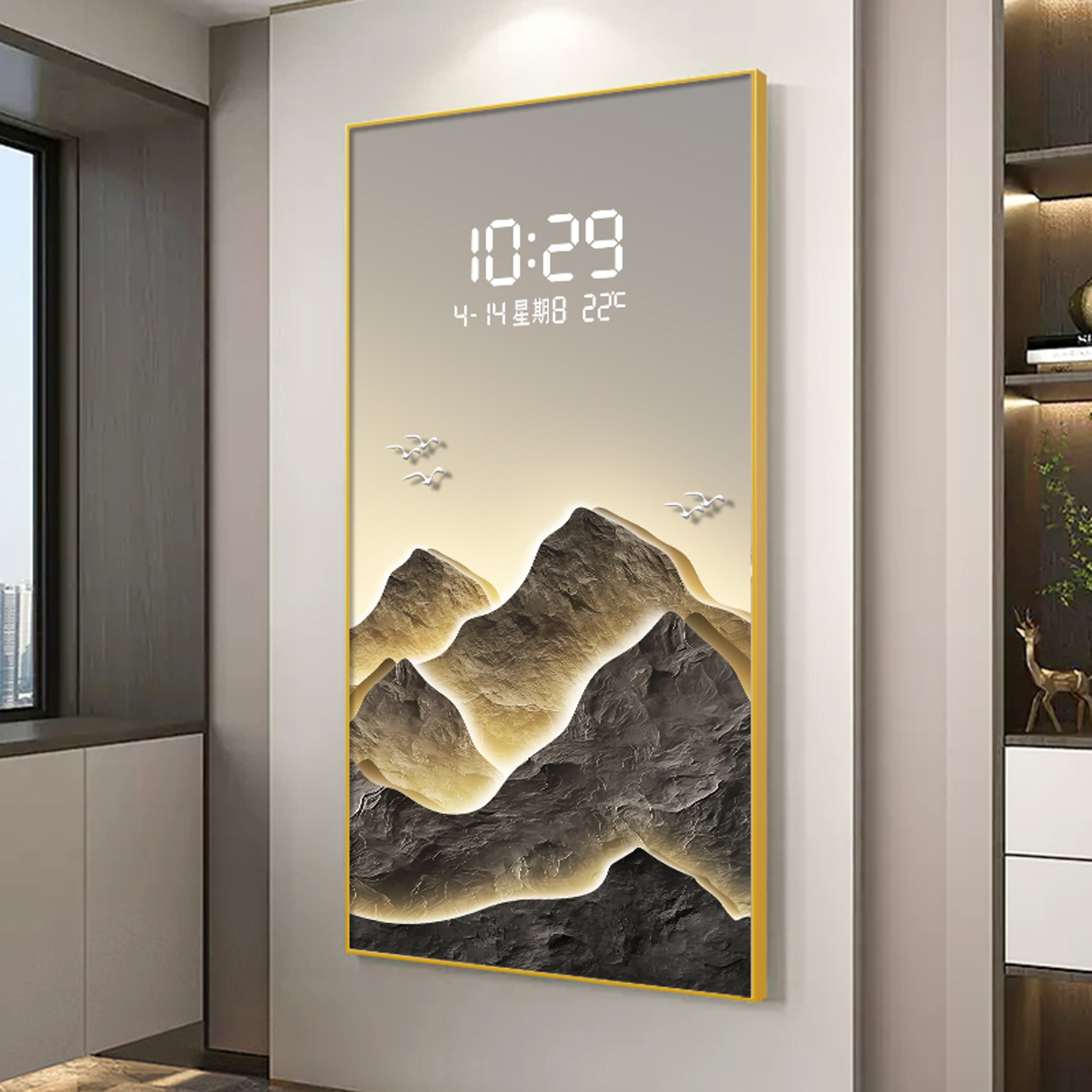 Digital Display Wall Clock With LED Lights Stylish Living Room Decor Electronic Hanging Painting Cl 1