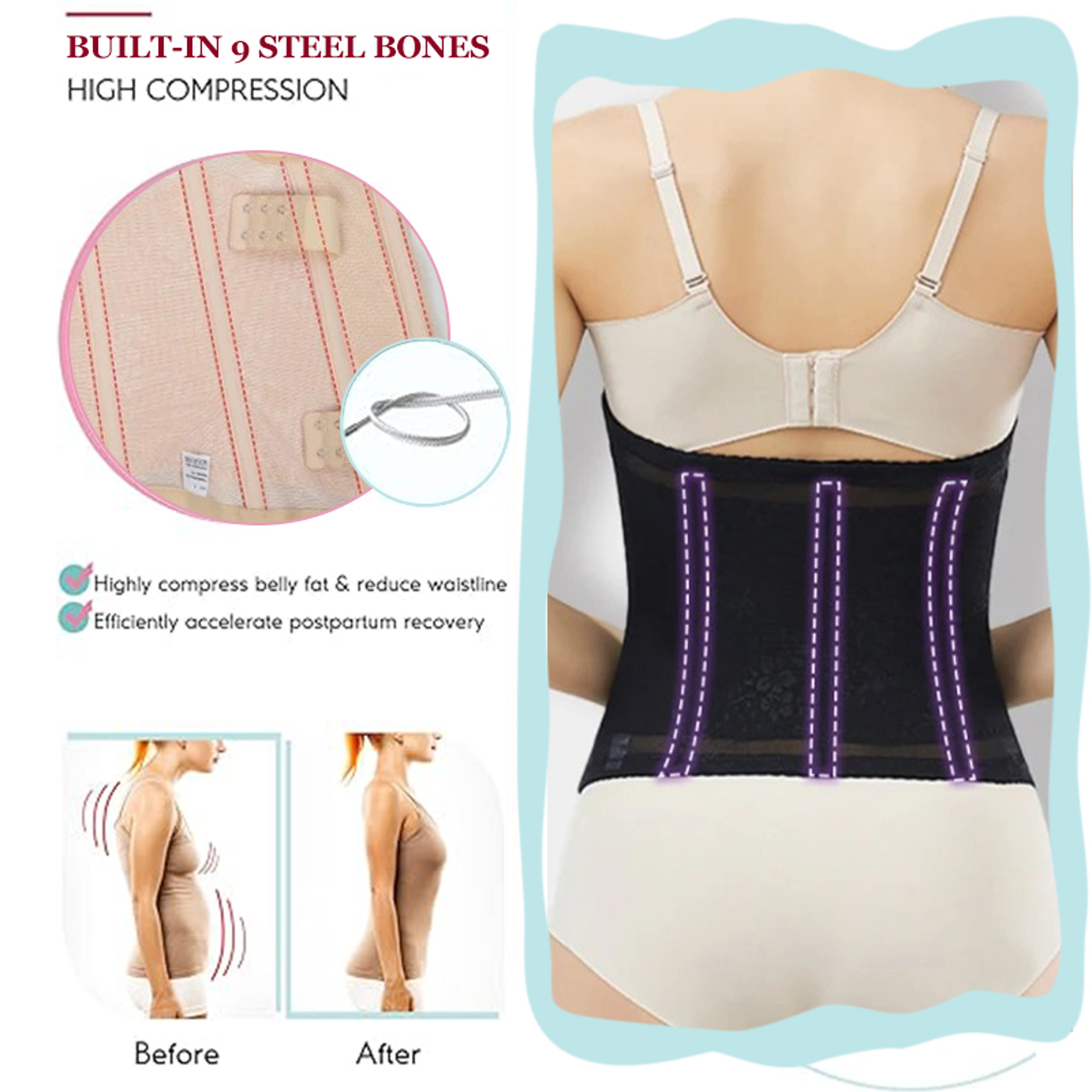 Women Tummy Control Shapewear, Dimmkof 9 Steel Bones Waist Trimmer with Double Buckle, Breathable Workout Girdle – view 3