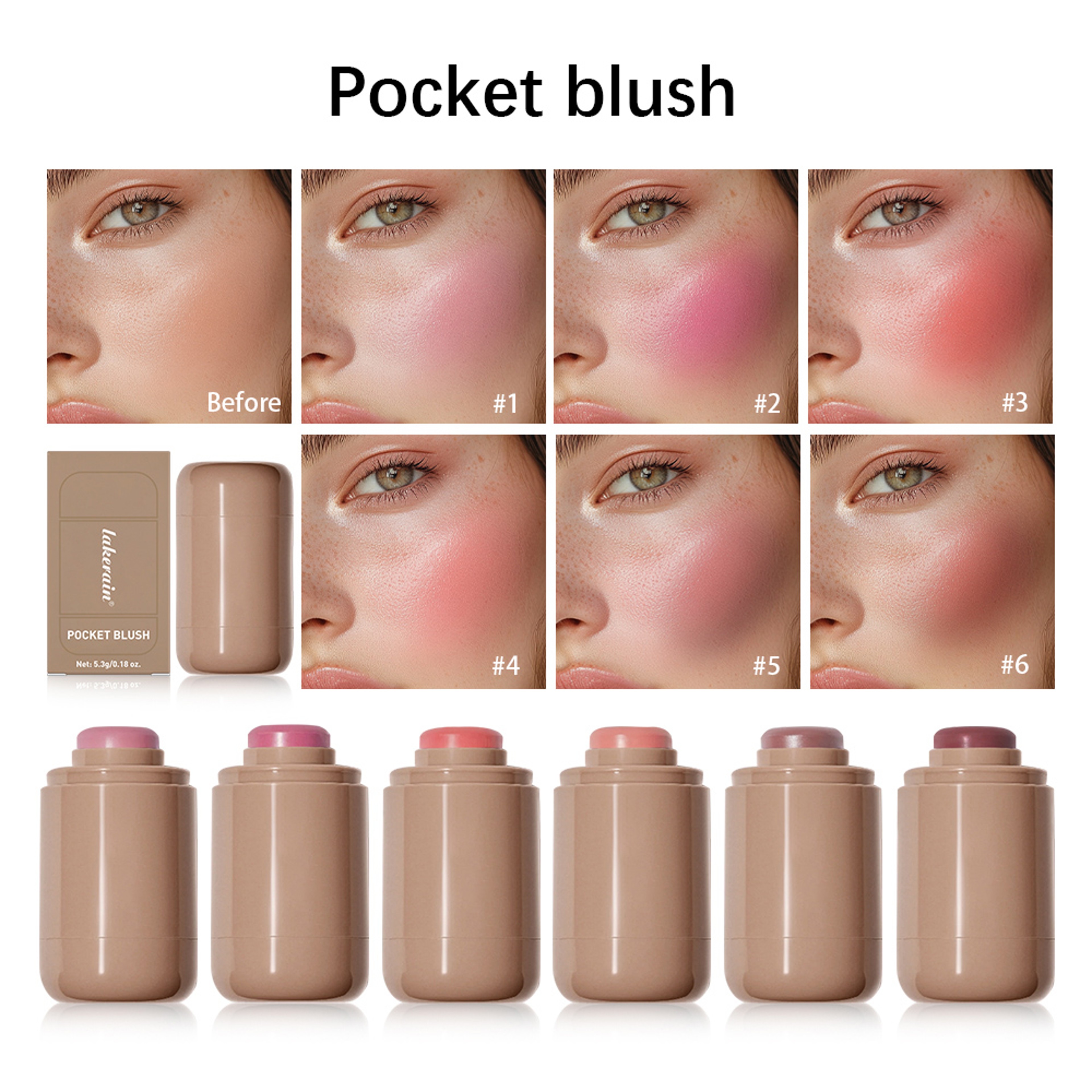 Lakerain 3-in-1 Blush Stick – Lasting Brightens Cheek & Lip Gloss, Moisturizing Face Rouge for a Natural Glow (6 Colors) – view 1