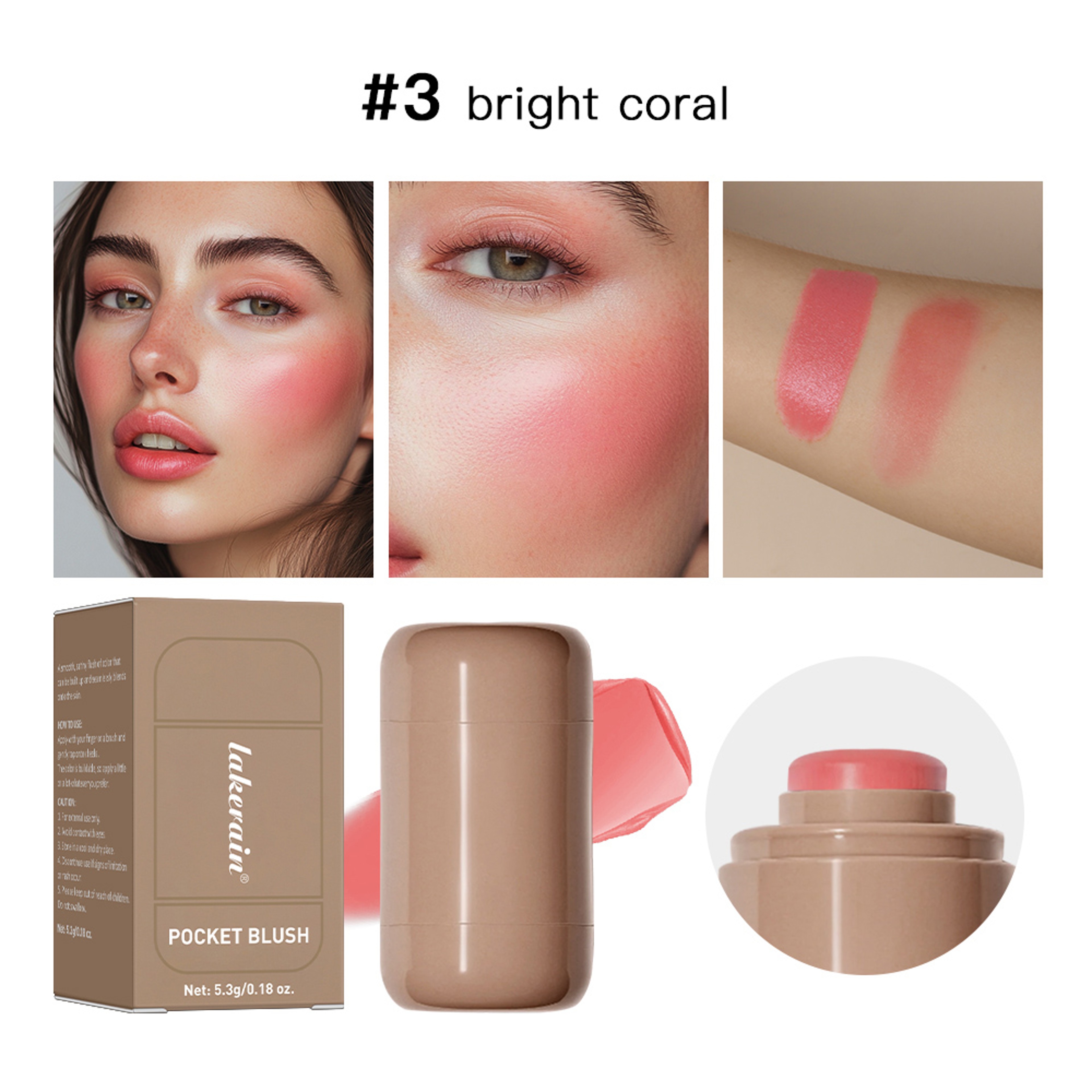 Lakerain 3-in-1 Blush Stick – Lasting Brightens Cheek & Lip Gloss, Moisturizing Face Rouge for a Natural Glow (6 Colors) – view 9