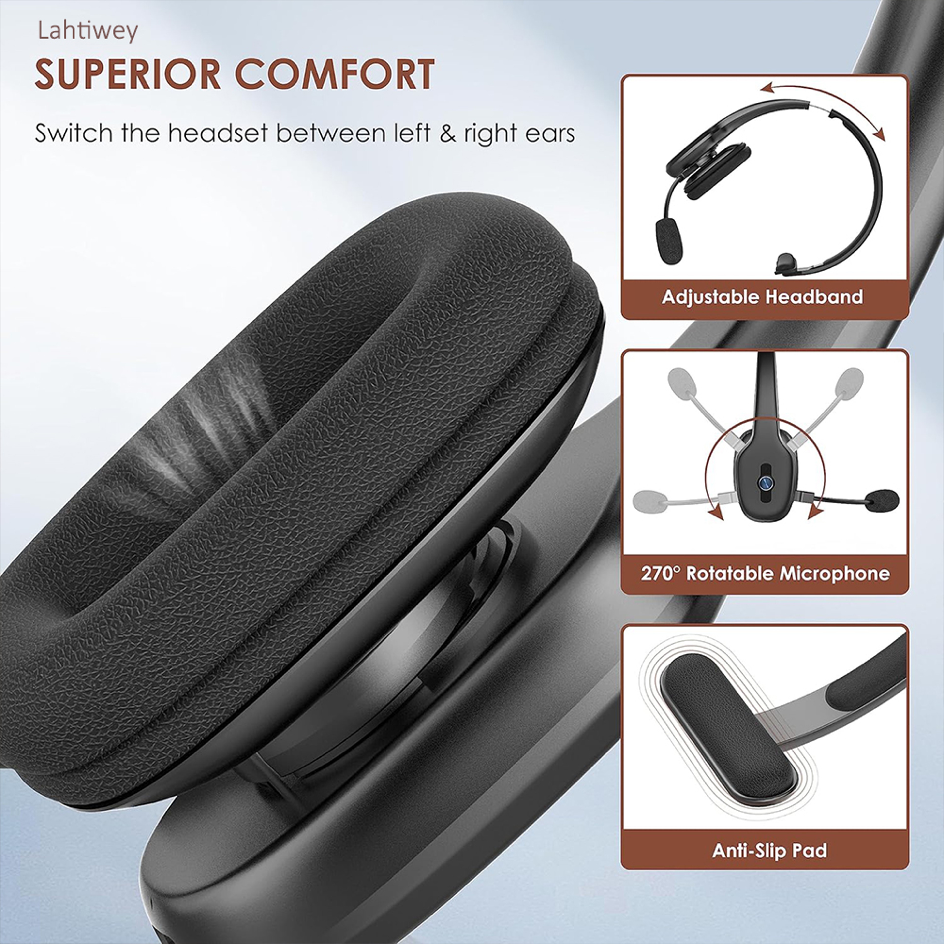 Trucker Bluetooth Headset with Microphone, Wireless on-Ear Headphones for Computer, Cell Phone, Home Office Use – view 6