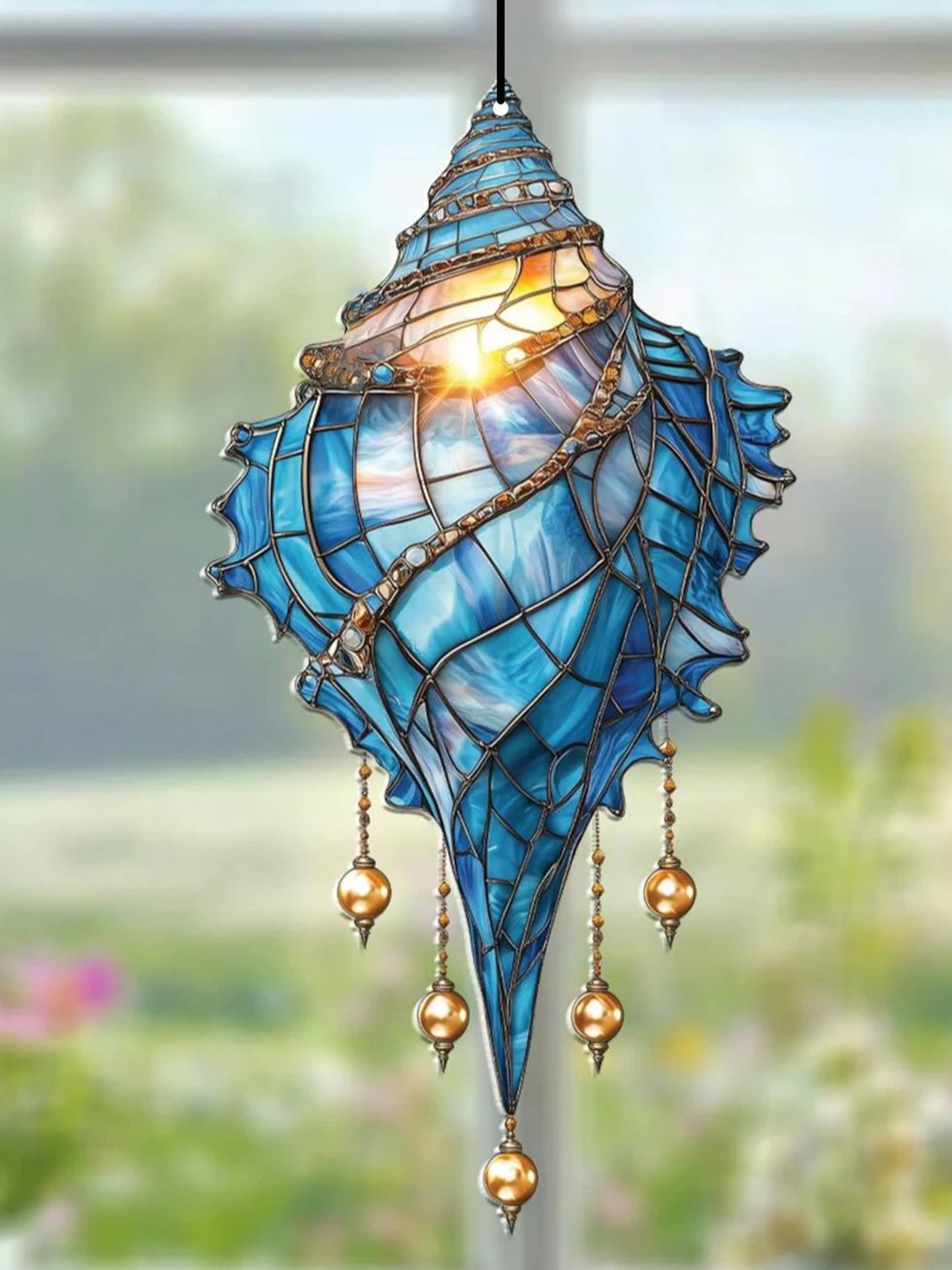 Blue Acrylic Conch Shell Window Suncatcher, Coastal Beach House Hanging Ornament, Garden Pendant, Home Decor Accent – view 3