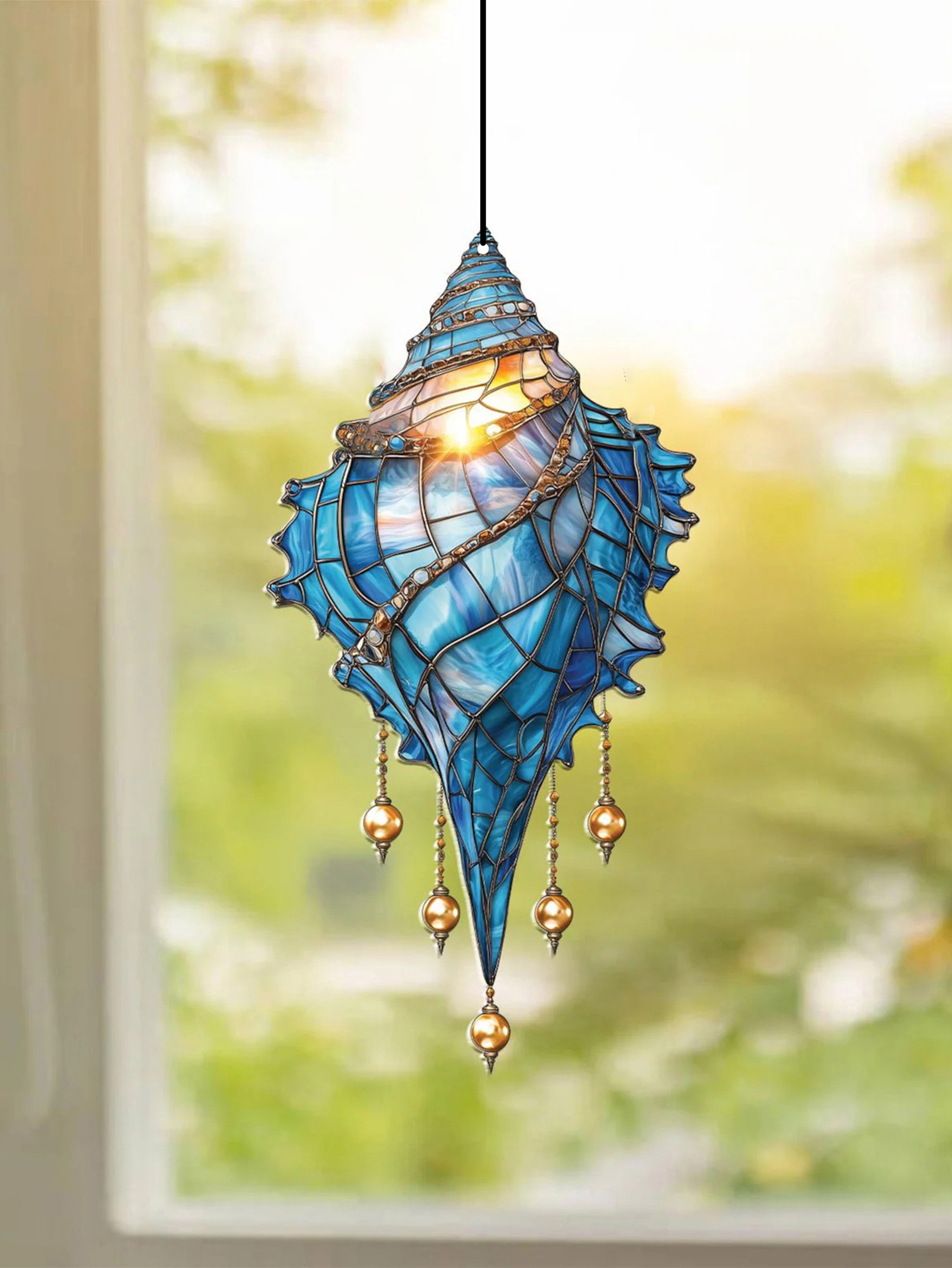 Blue Acrylic Conch Shell Window Suncatcher, Coastal Beach House Hanging Ornament, Garden Pendant, Home Decor Accent – view 4