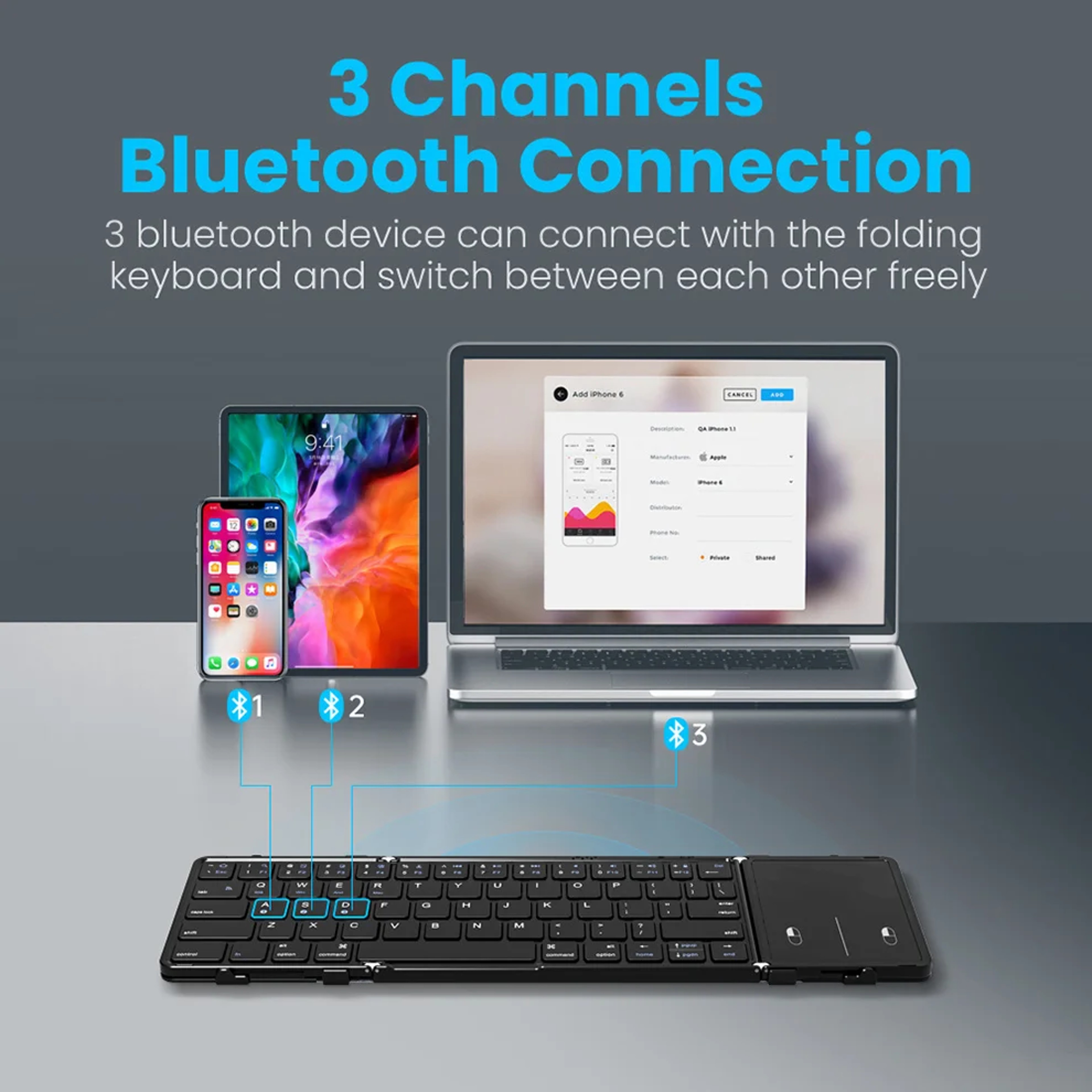 Rechargeable Foldable Wireless Bluetooth Keyboard for PC, Mac, Android, iOS, Portable Folding Keyboard for Travel – view 3