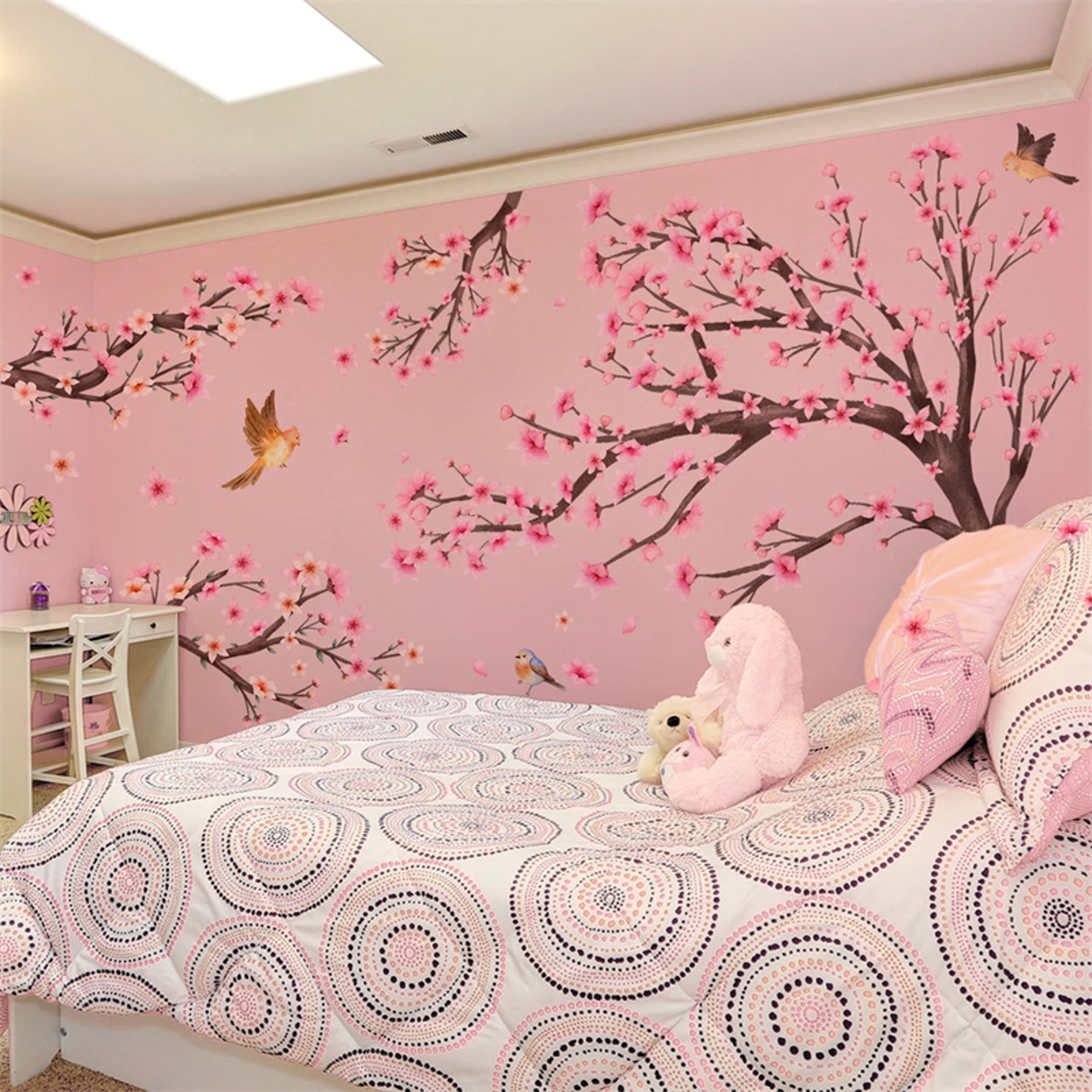 Extra Large Pink Cherry Blossom Tree Wall Stickers, Kids Room, Living Room Decoration with with Bird & Flower Decal – view 7