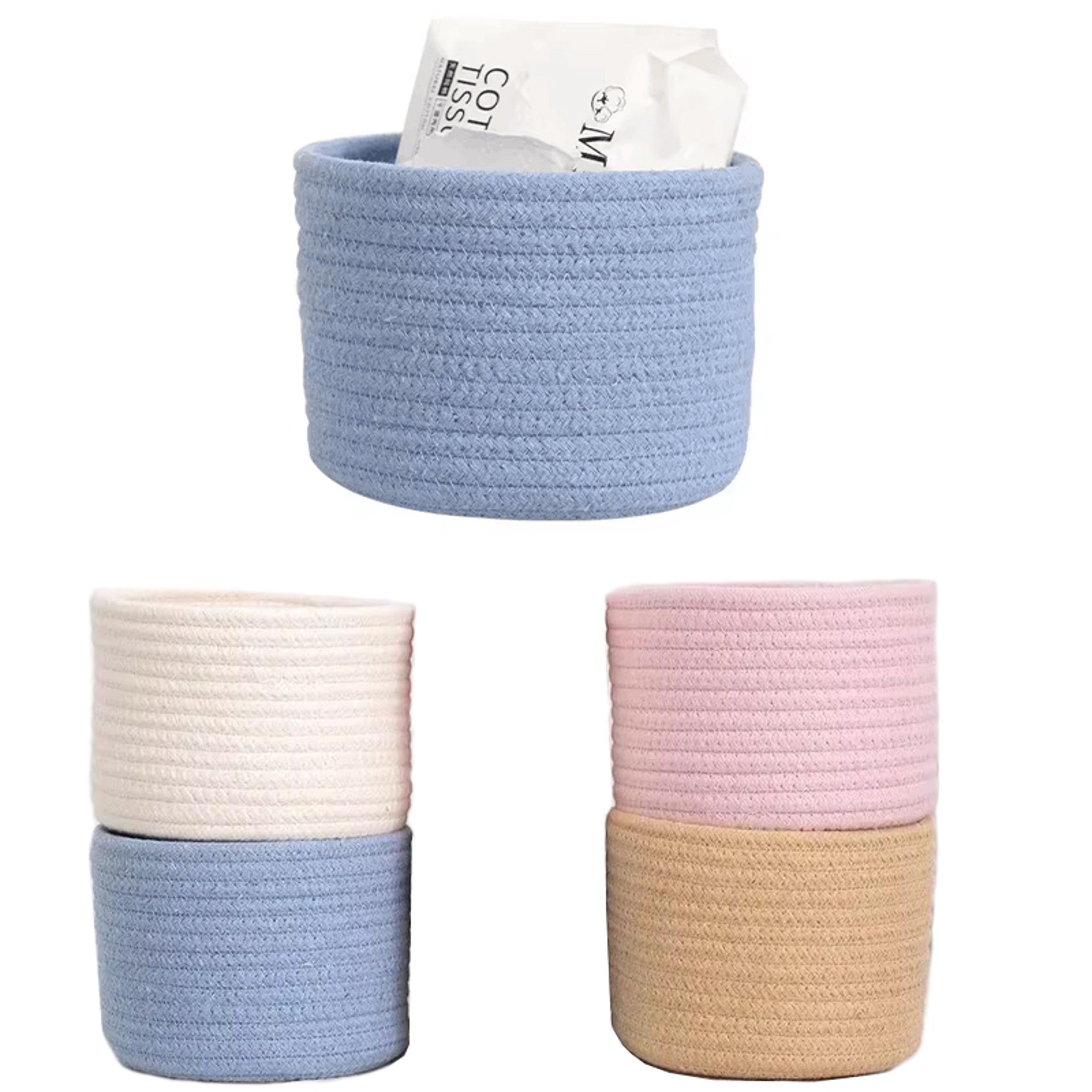 Handmade Woven Cotton Rope Storage Basket, Desktop Organizer for Sundries, Cosmetics, Snacks, Toys & Keys – view 1