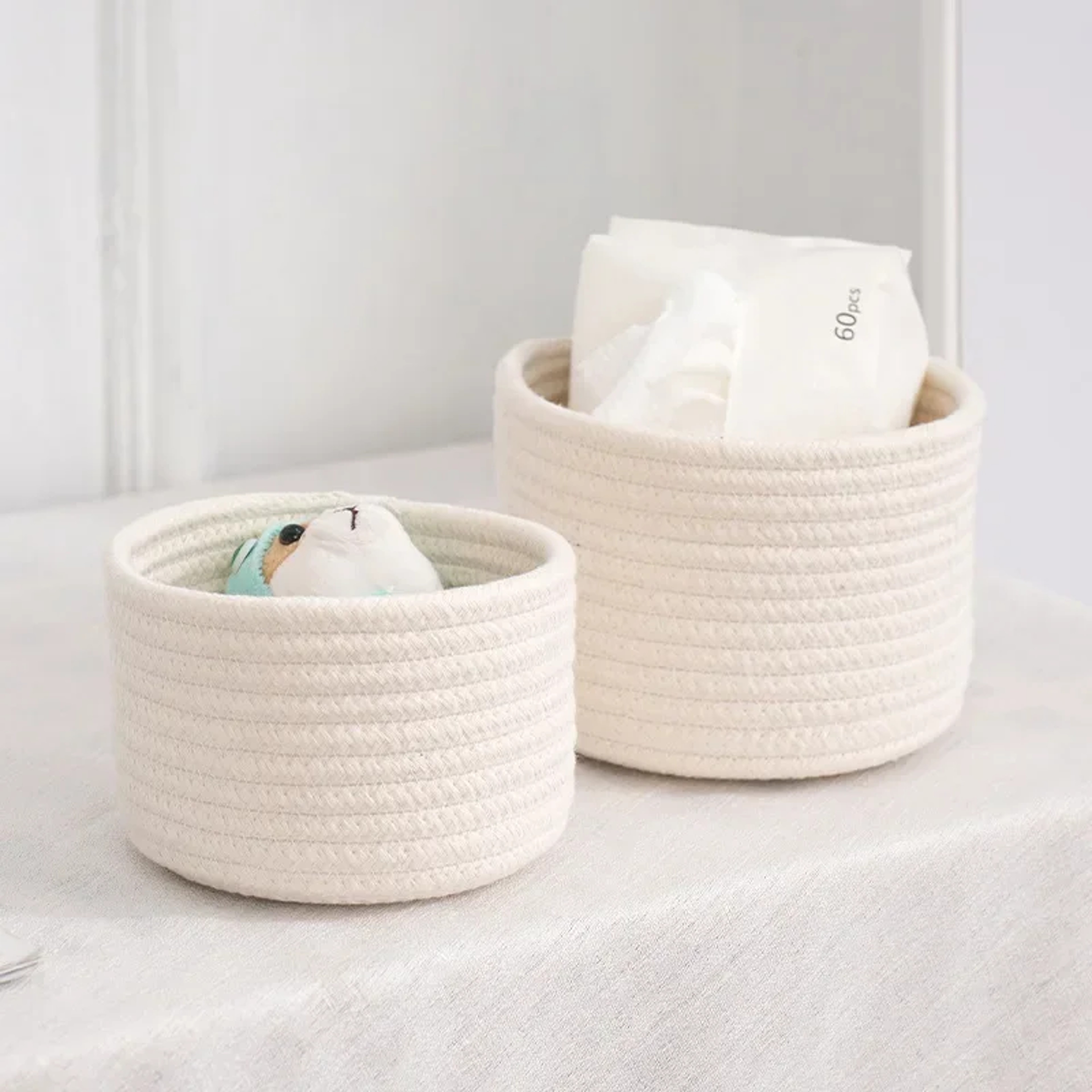 Handmade Woven Cotton Rope Storage Basket, Desktop Organizer for Sundries, Cosmetics, Snacks, Toys & Keys – view 8