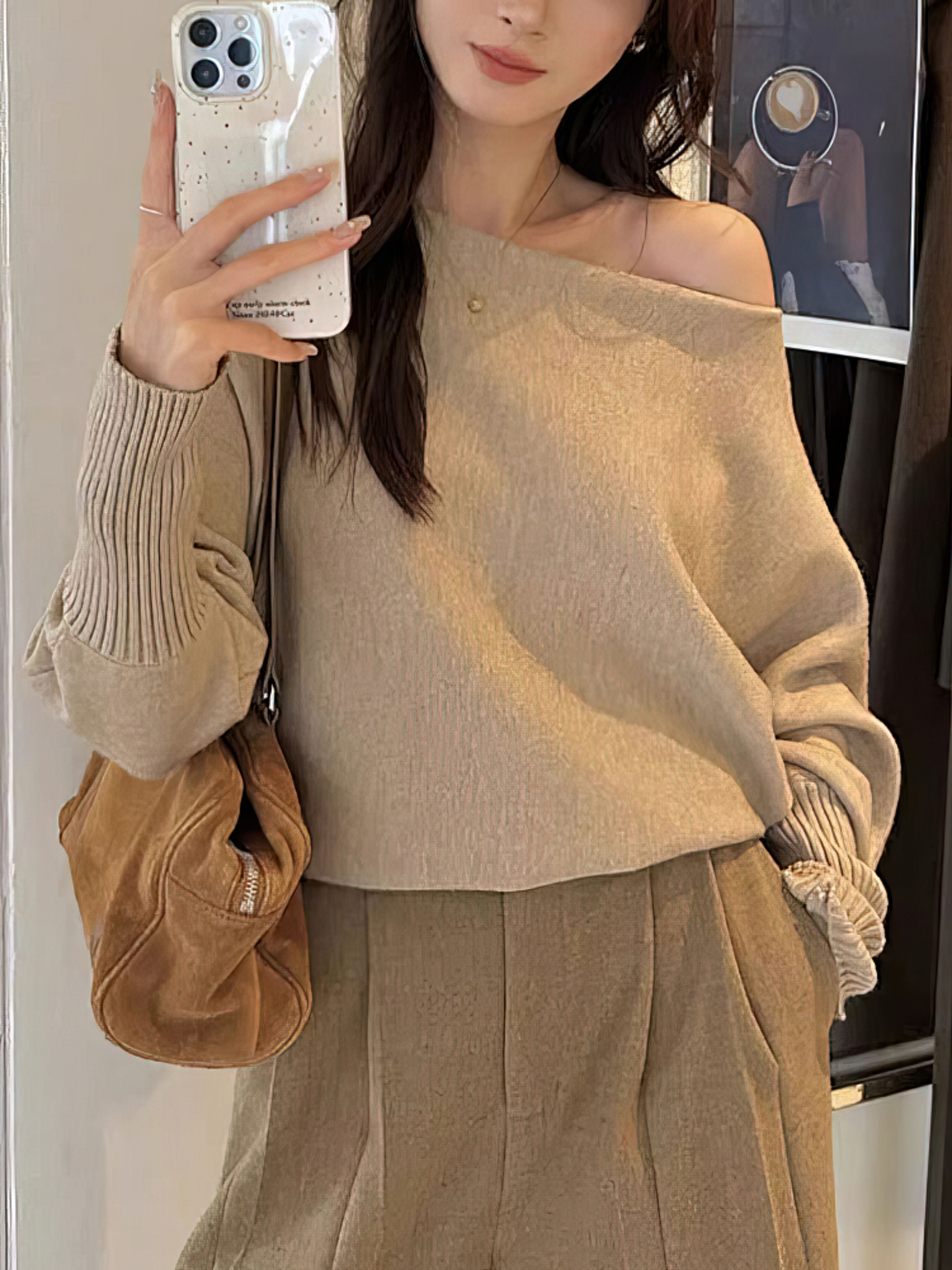 Long Sleeve Knitted Pullover, Thick Off Shoulder Sweater, Loose Casual Autumn Outwear for Women – view 2
