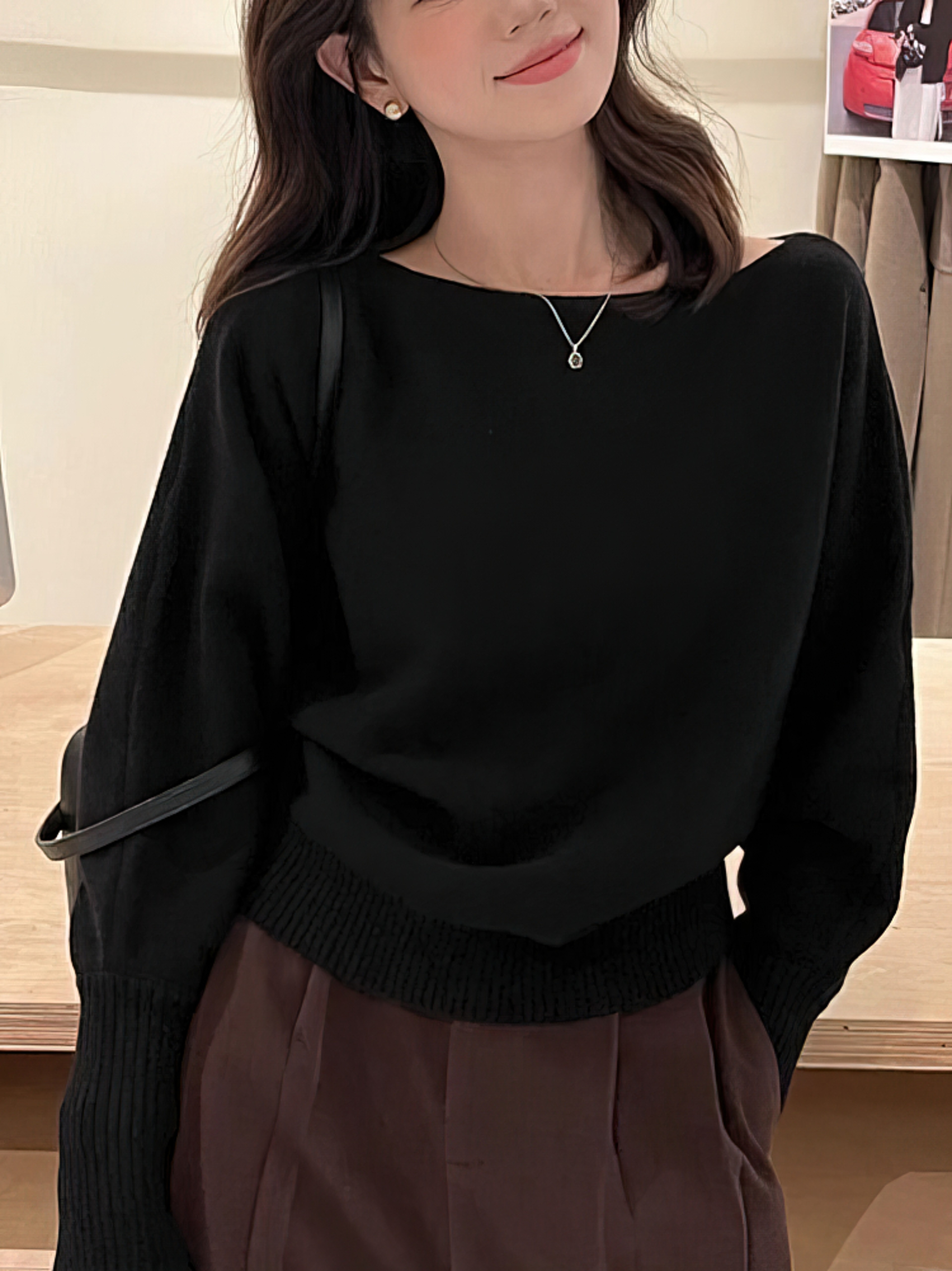 Long Sleeve Knitted Pullover, Thick Off Shoulder Sweater, Loose Casual Autumn Outwear for Women – view 7