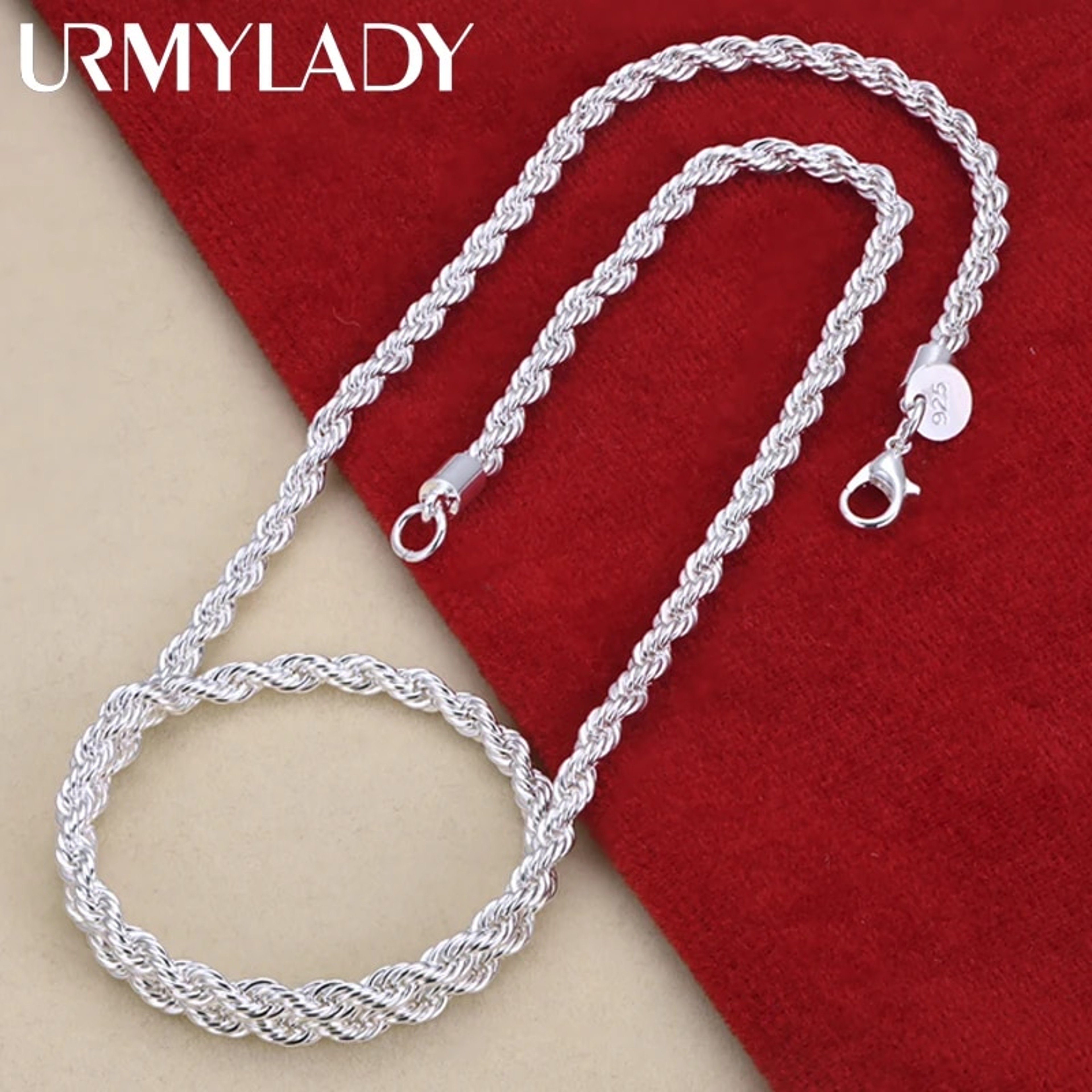 High-Quality 925 Sterling Silver 4MM Rope Chain Necklace for Men and Women, 16-24 Inches - Beautiful Fashion Jewelry Per – view 2