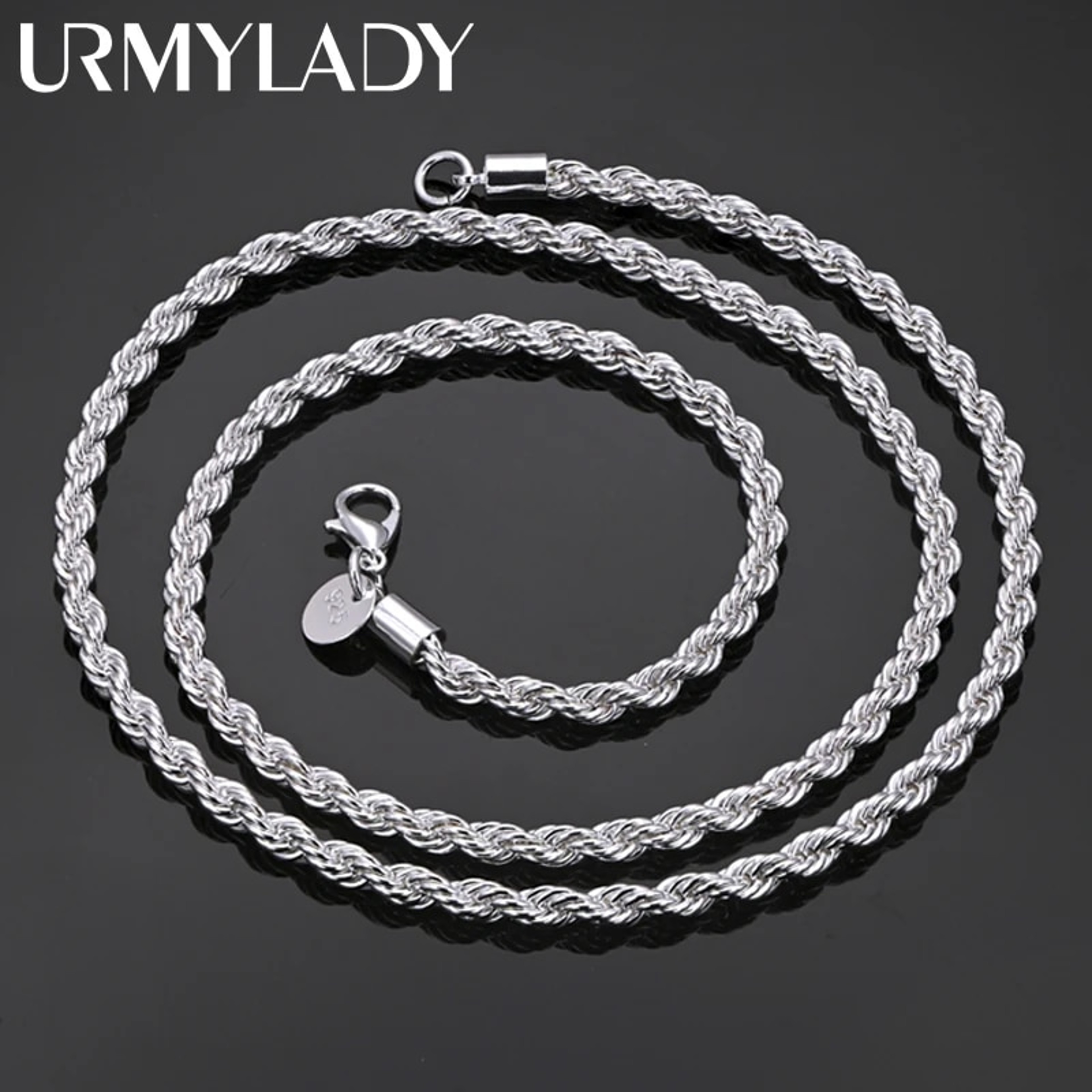 High-Quality 925 Sterling Silver 4MM Rope Chain Necklace for Men and Women, 16-24 Inches - Beautiful Fashion Jewelry Per – view 3