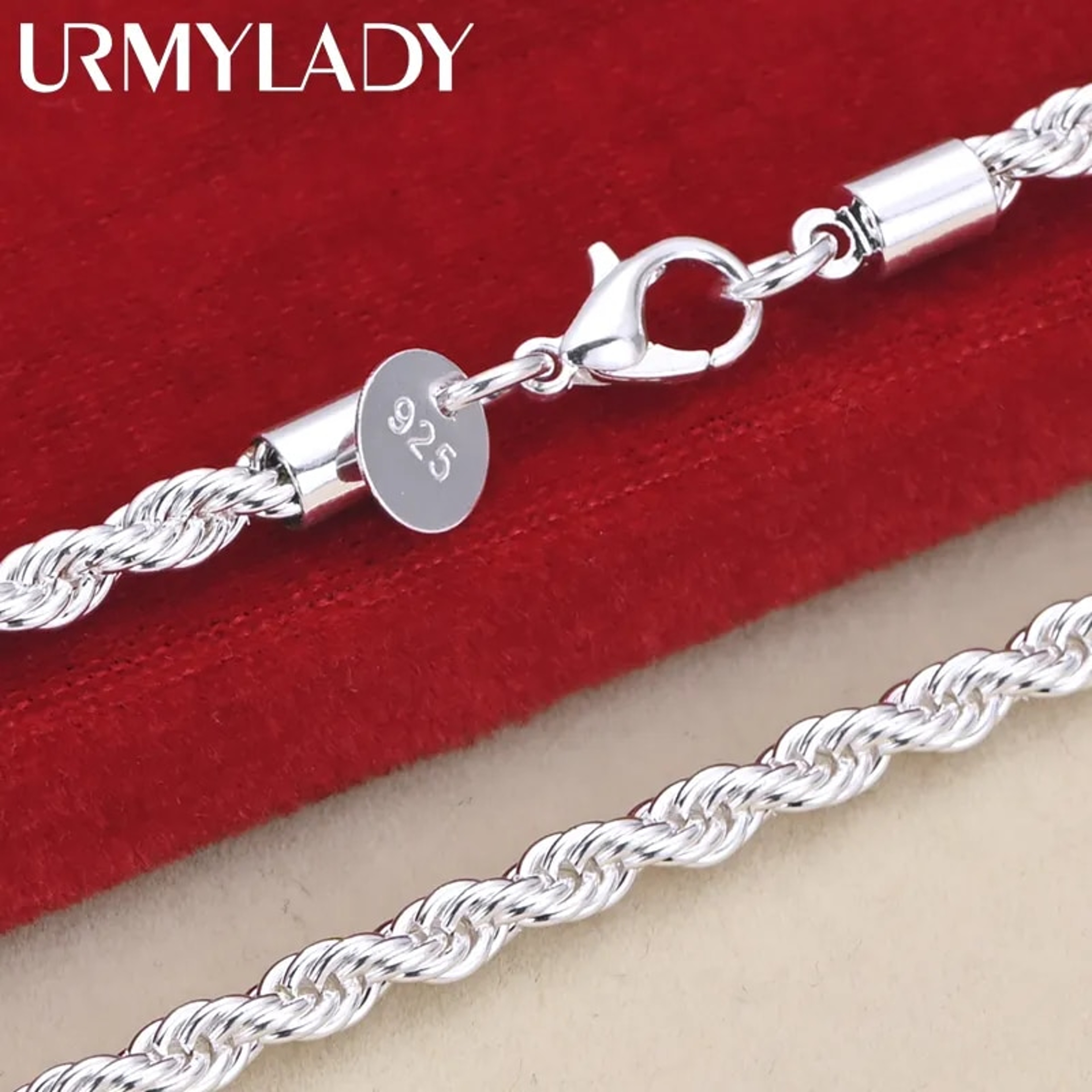 High-Quality 925 Sterling Silver 4MM Rope Chain Necklace for Men and Women, 16-24 Inches - Beautiful Fashion Jewelry Per – view 4