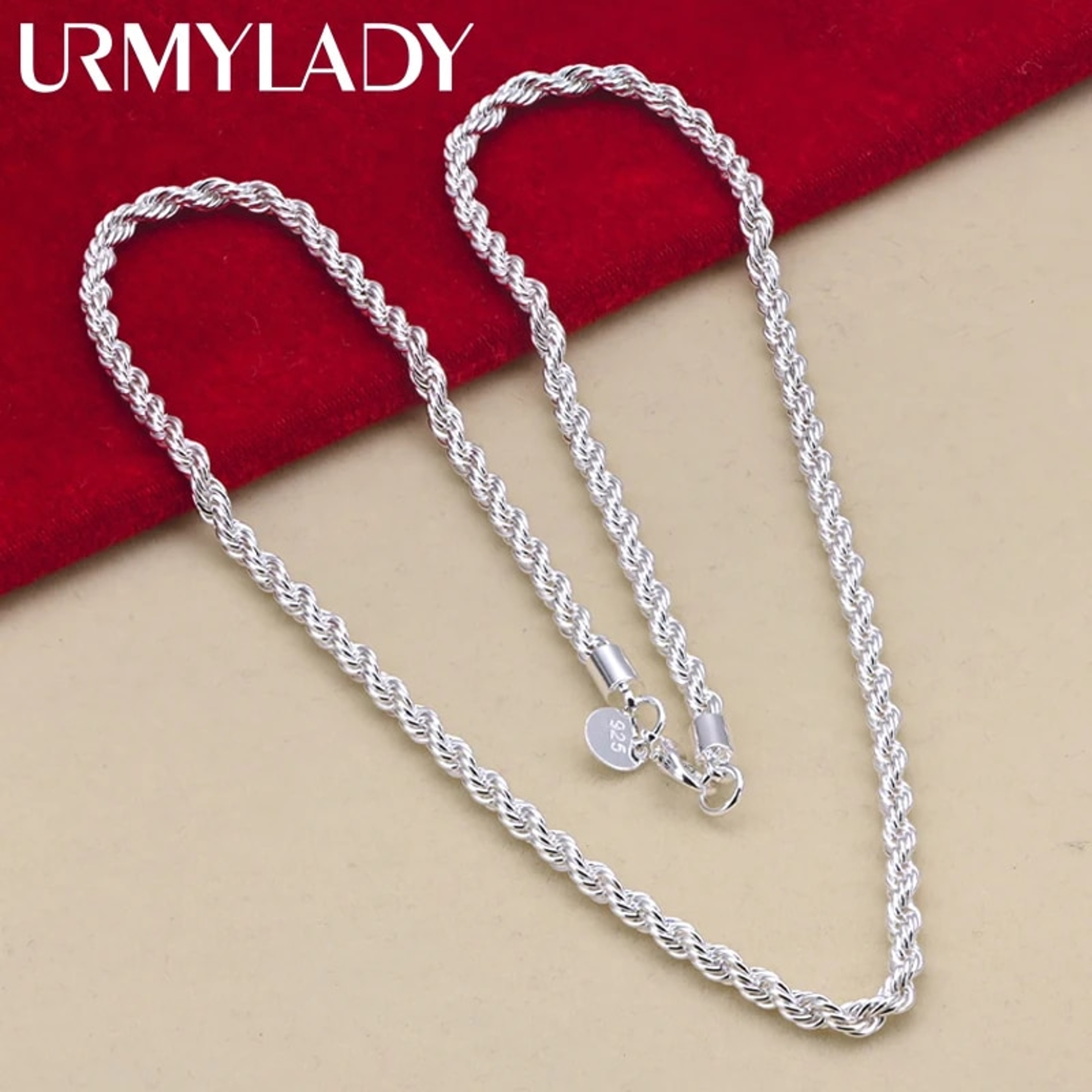 High-Quality 925 Sterling Silver 4MM Rope Chain Necklace for Men and Women, 16-24 Inches - Beautiful Fashion Jewelry Per – view 6
