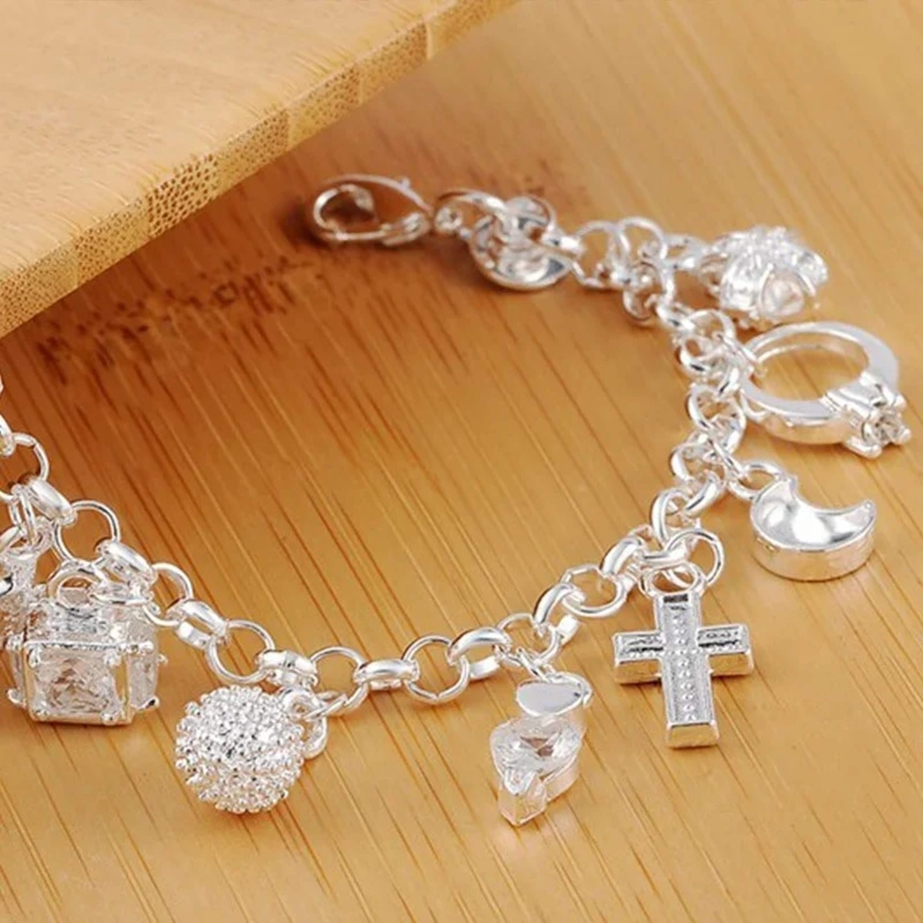 925 Sterling Silver Charm Bracelet for Women & Teens: 13-Piece Pendant Chain, Lady's Fine Jewelry Gift – view 1