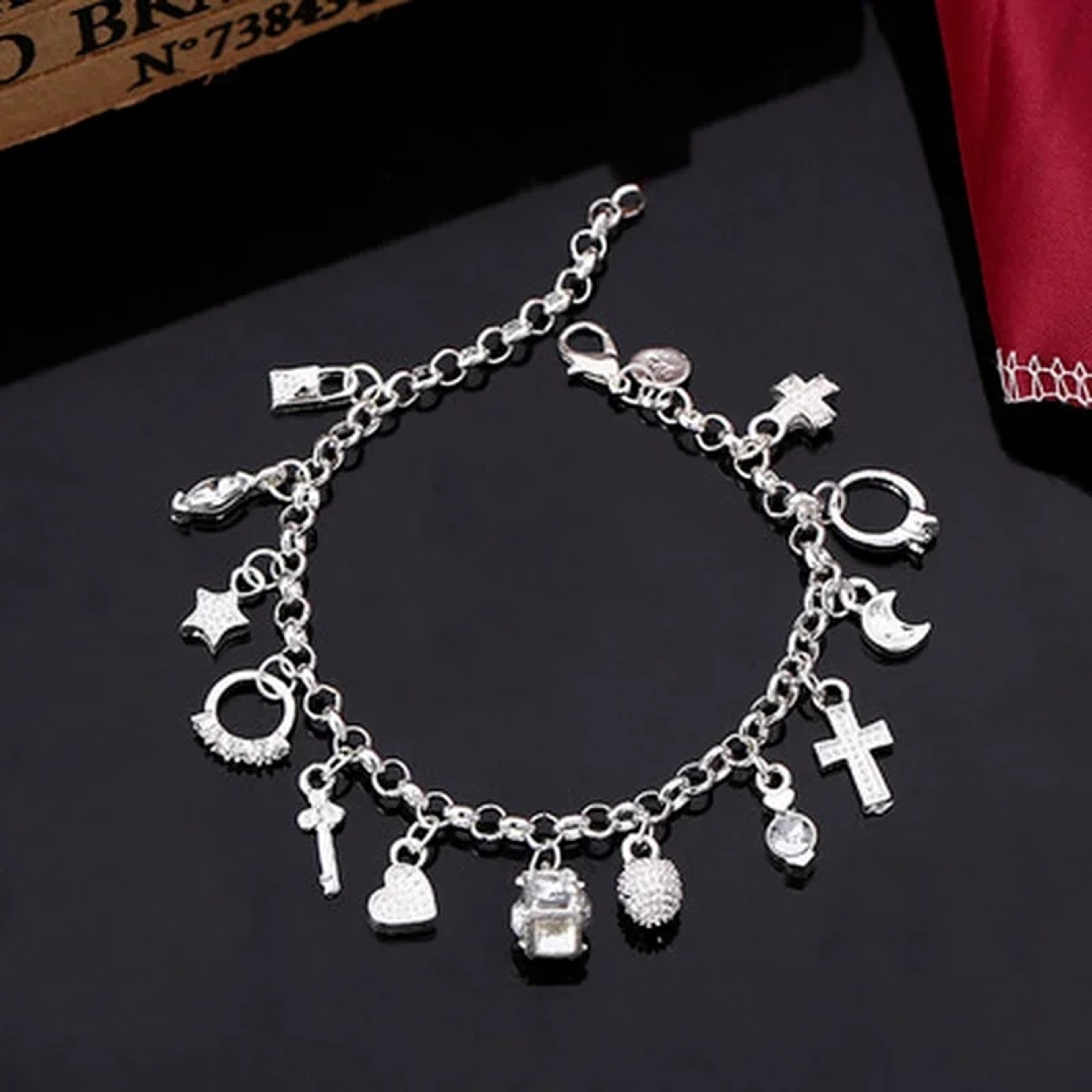 925 Sterling Silver Charm Bracelet for Women & Teens: 13-Piece Pendant Chain, Lady's Fine Jewelry Gift – view 4