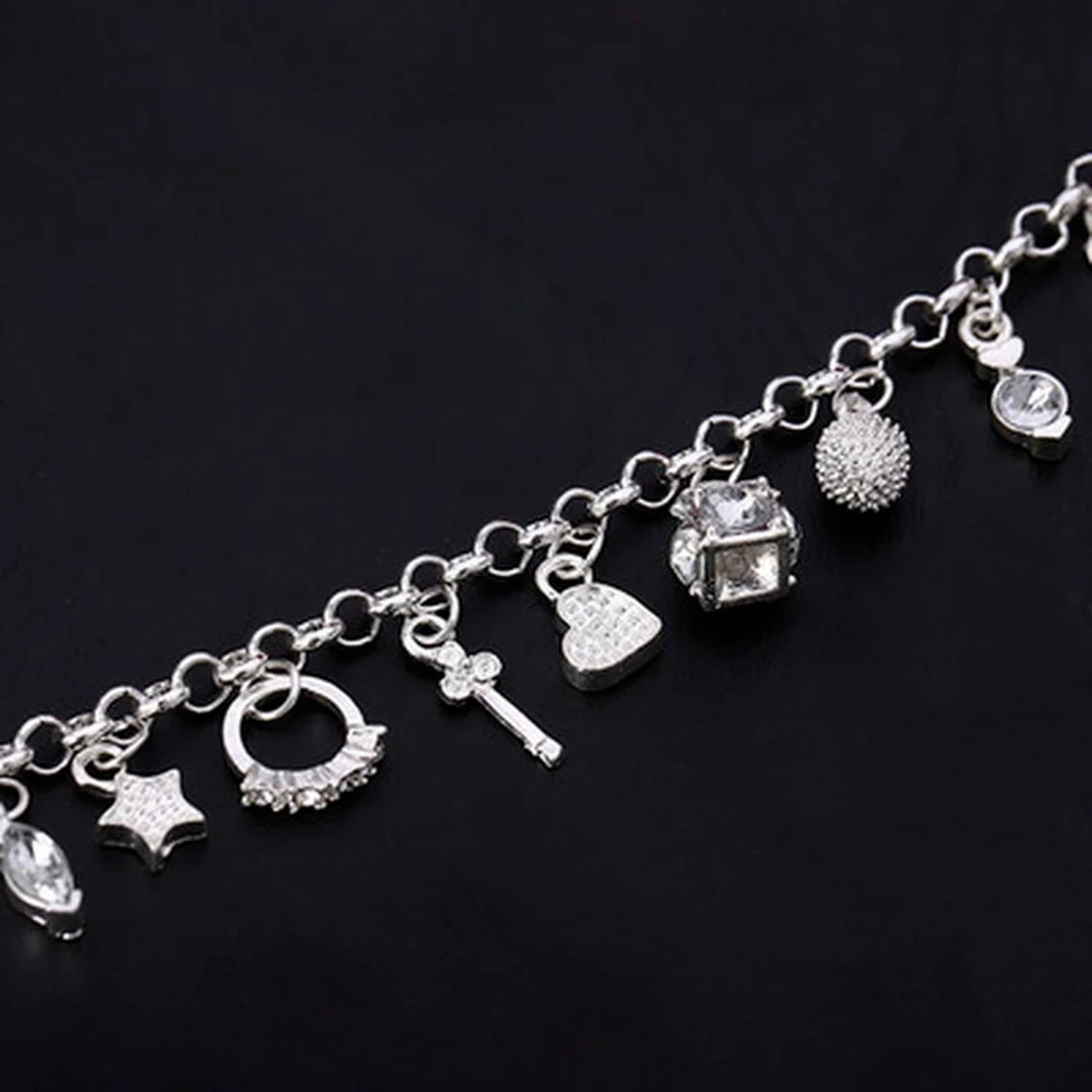 925 Sterling Silver Charm Bracelet for Women & Teens: 13-Piece Pendant Chain, Lady's Fine Jewelry Gift – view 6