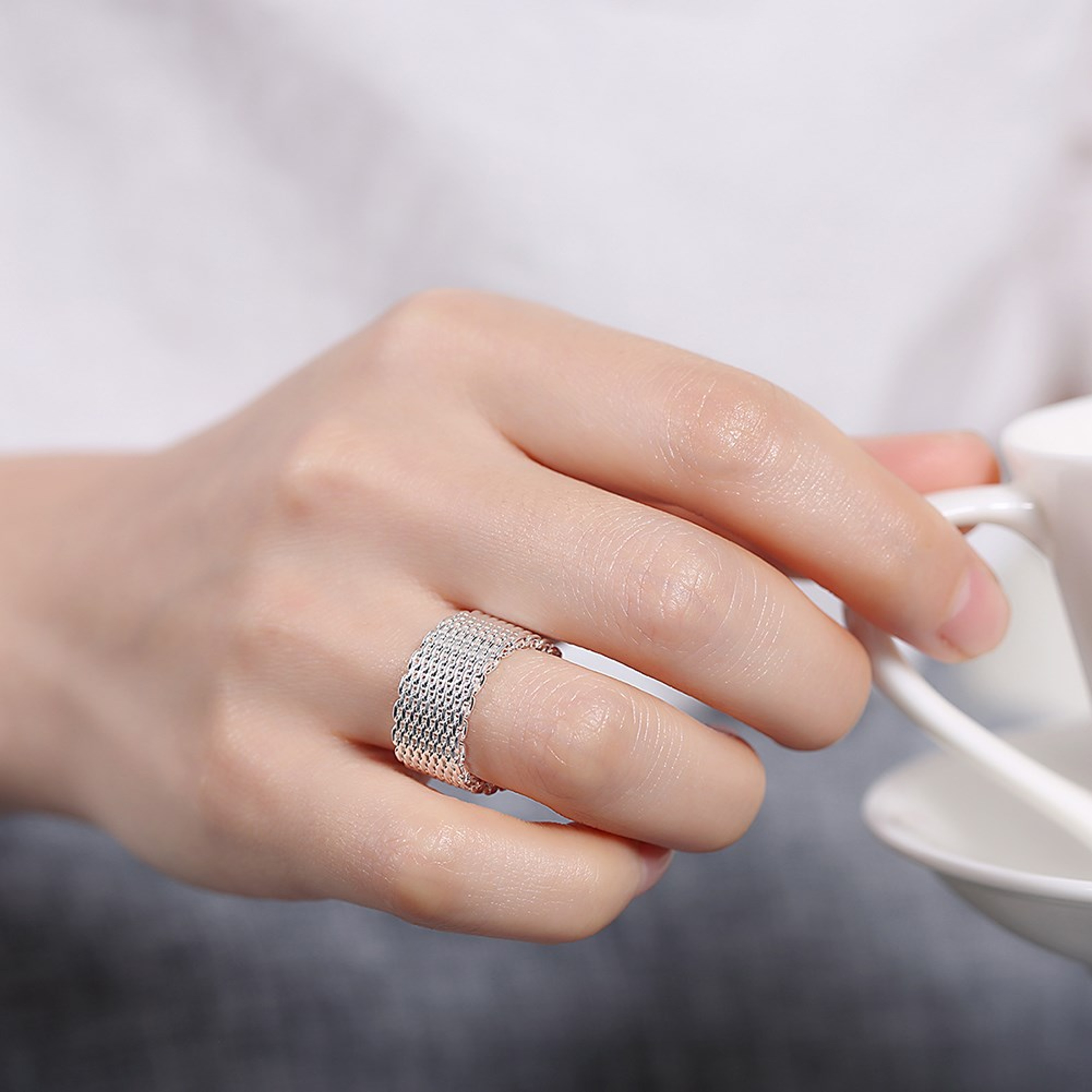 925 Sterling Silver Simple Net Rings for Women and Men - Fashionable Vintage Wedding Gifts in Sizes 6-10 – view 3