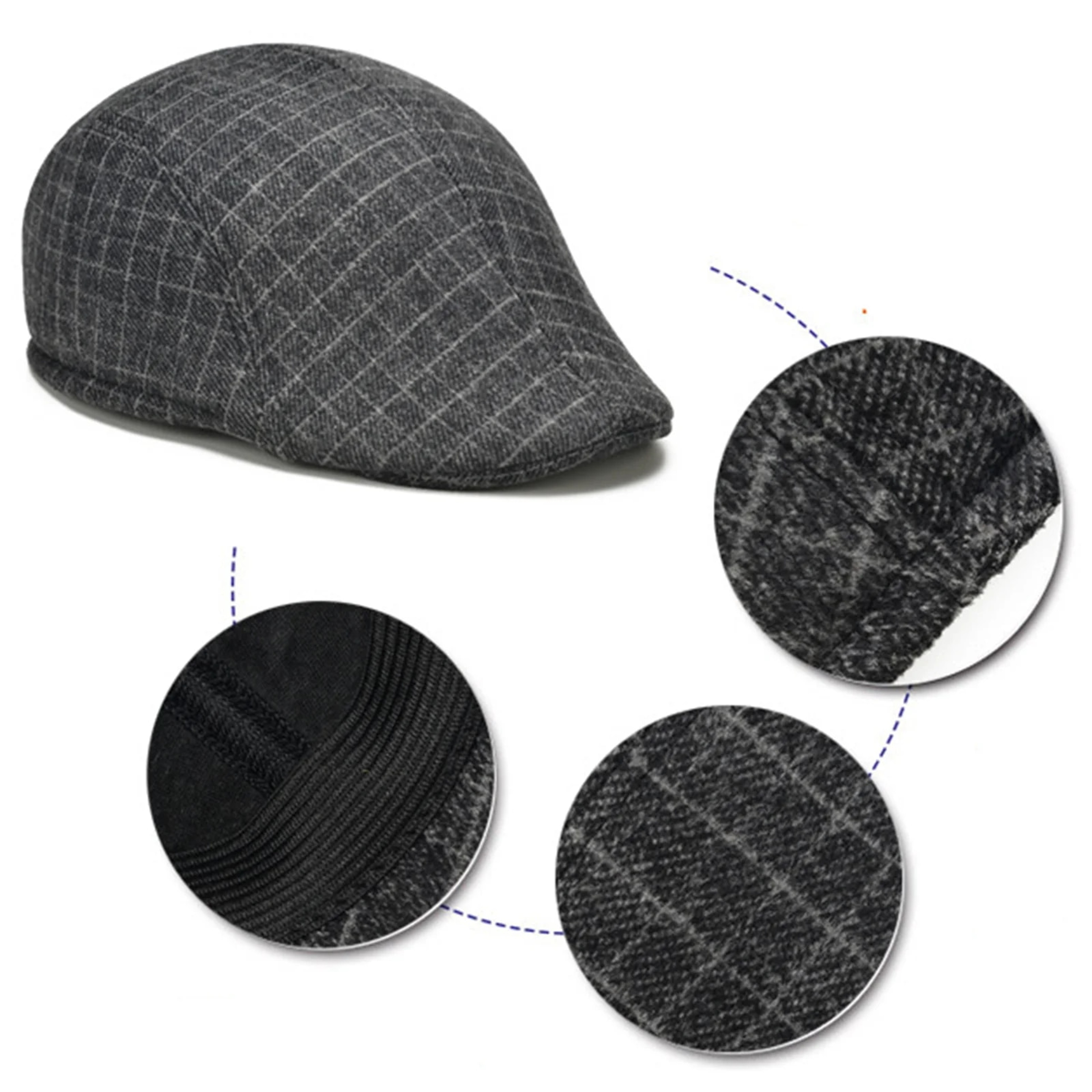 Mens Tweed Flat Cap - Gatsby Baker Boy Hat, Herringbone Newsboy, One Size with Fast Shipping 2023 – view 3