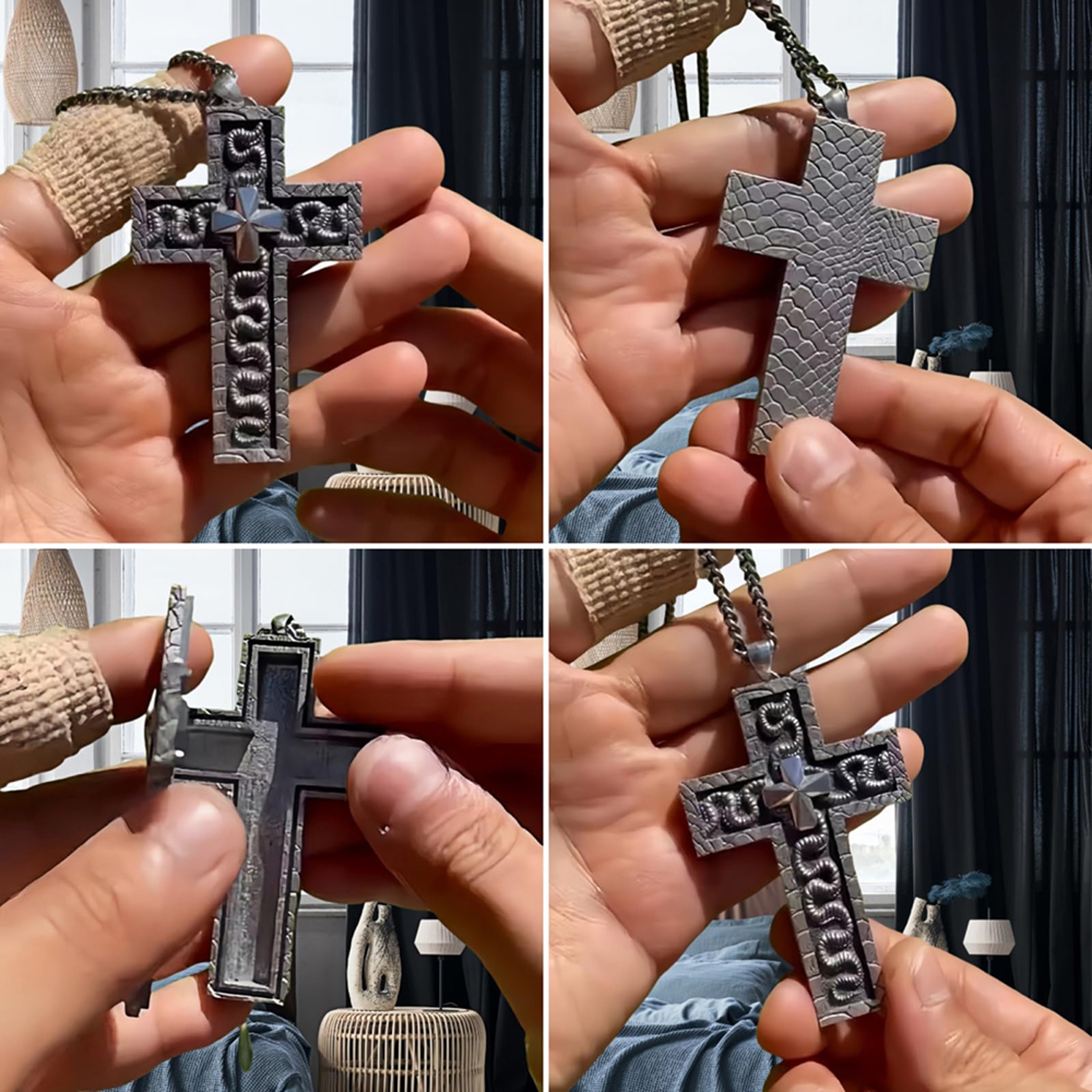 Cross Necklace with Secret Compartment – Vintage Old Cross Pendant for Hip Hop & Gothic Fashion – view 3