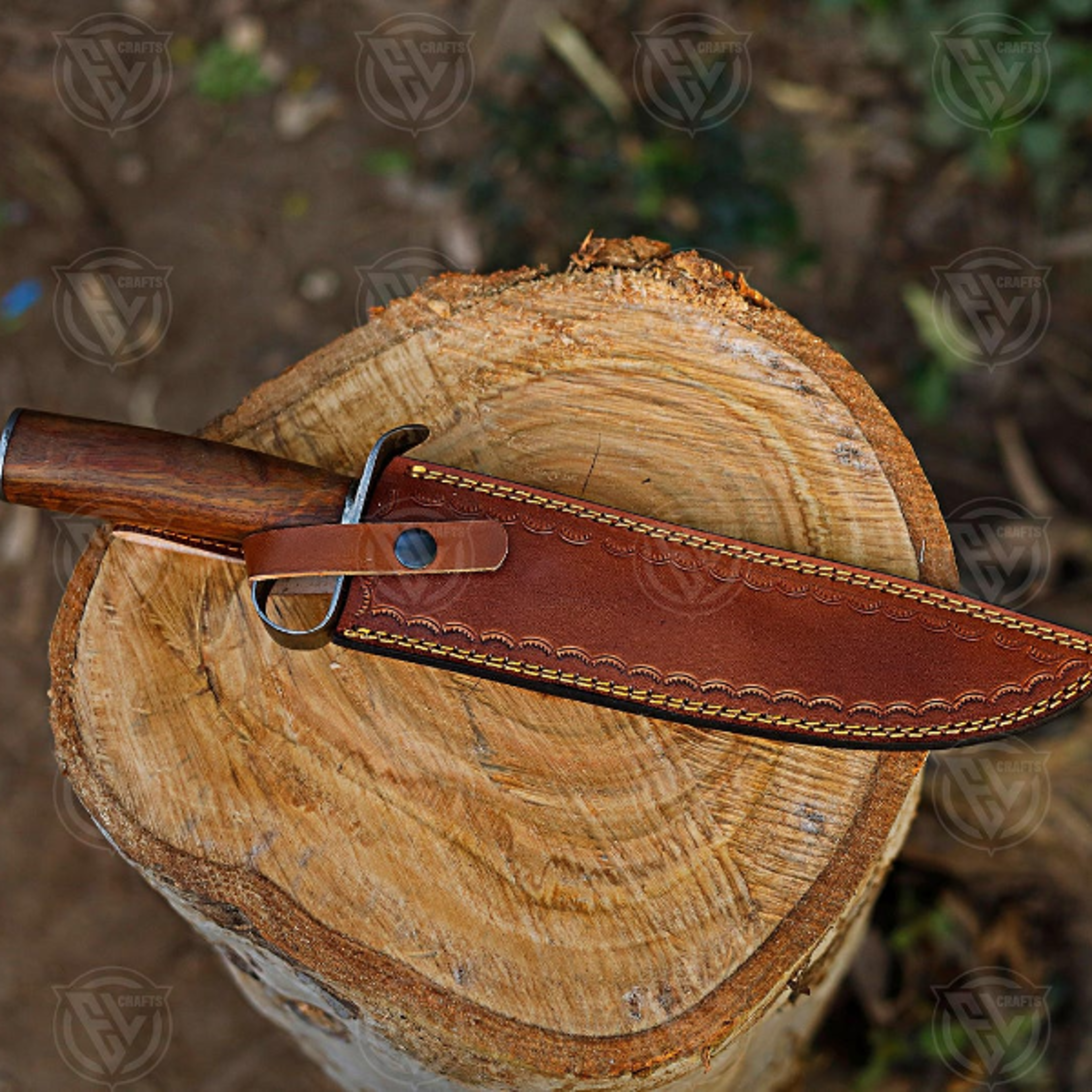 Exquisite Handcrafted Damascus Steel Collectible Knife With Pakka Wood Handle And Leather Sheat 2