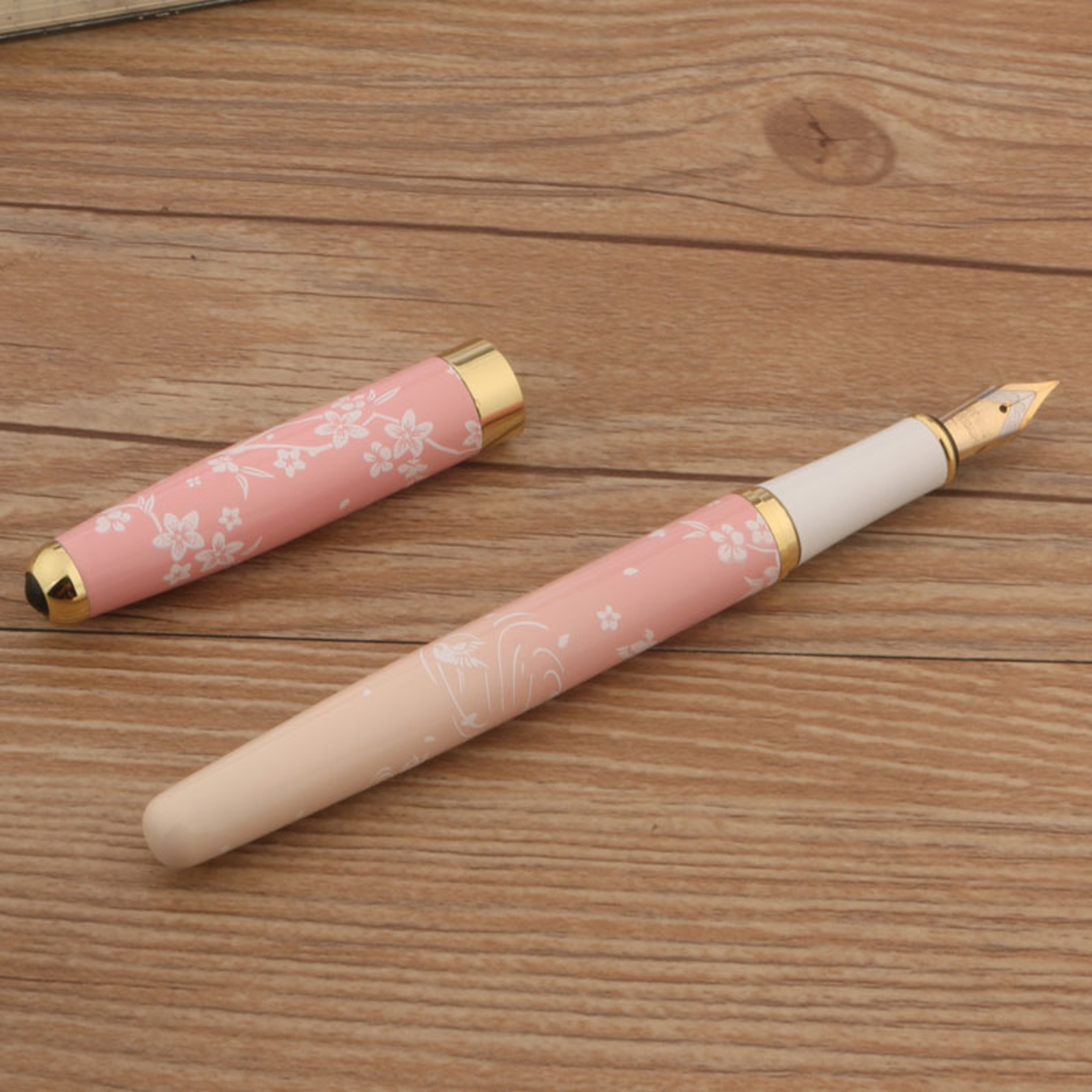 Luxury Pen With Ink Metal Fountain Pen Pink Flowers F Nib Professional Office  School Supplies Gift 4