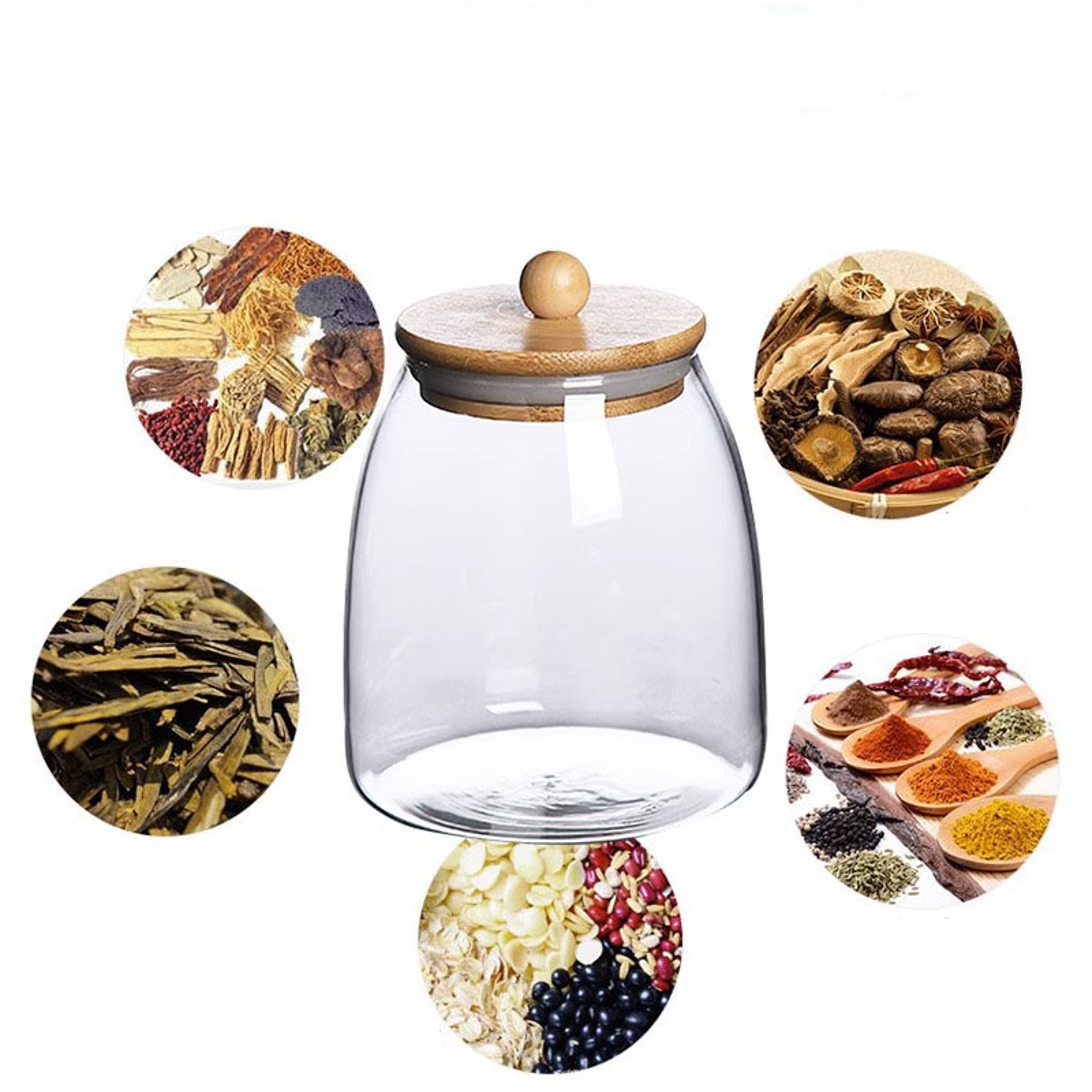 Large Capacity Wooden Lid Glass Sealed Jar, Kitchen Storage Food Container for Tea, Candy, Coffee, Herbs & Mason Jars – view 2