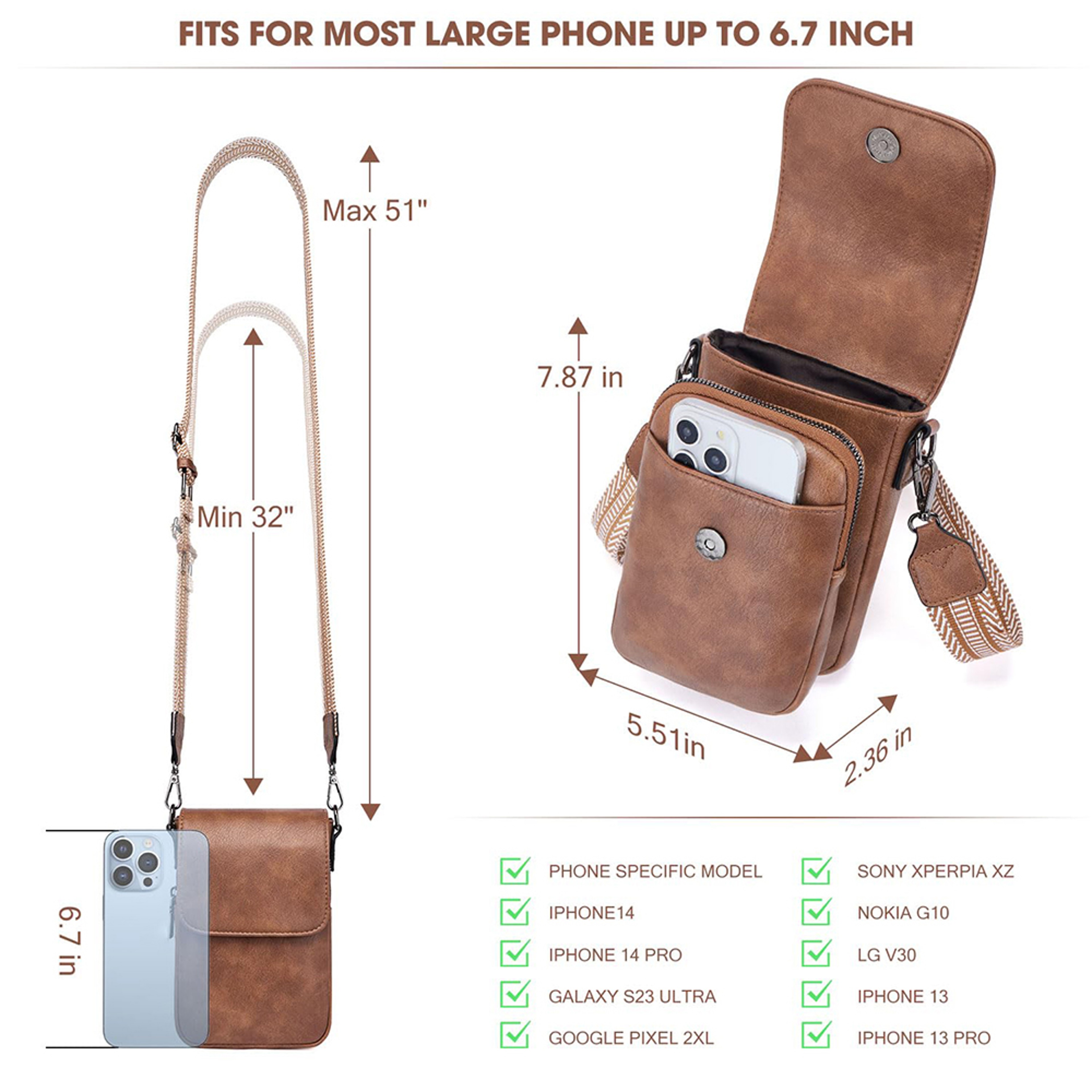 Vintage Womens Shoulder Crossbody Bag with Adjustable Wide Strap, Multi-Zipper Compartments Wallet Phone Pouch – view 6