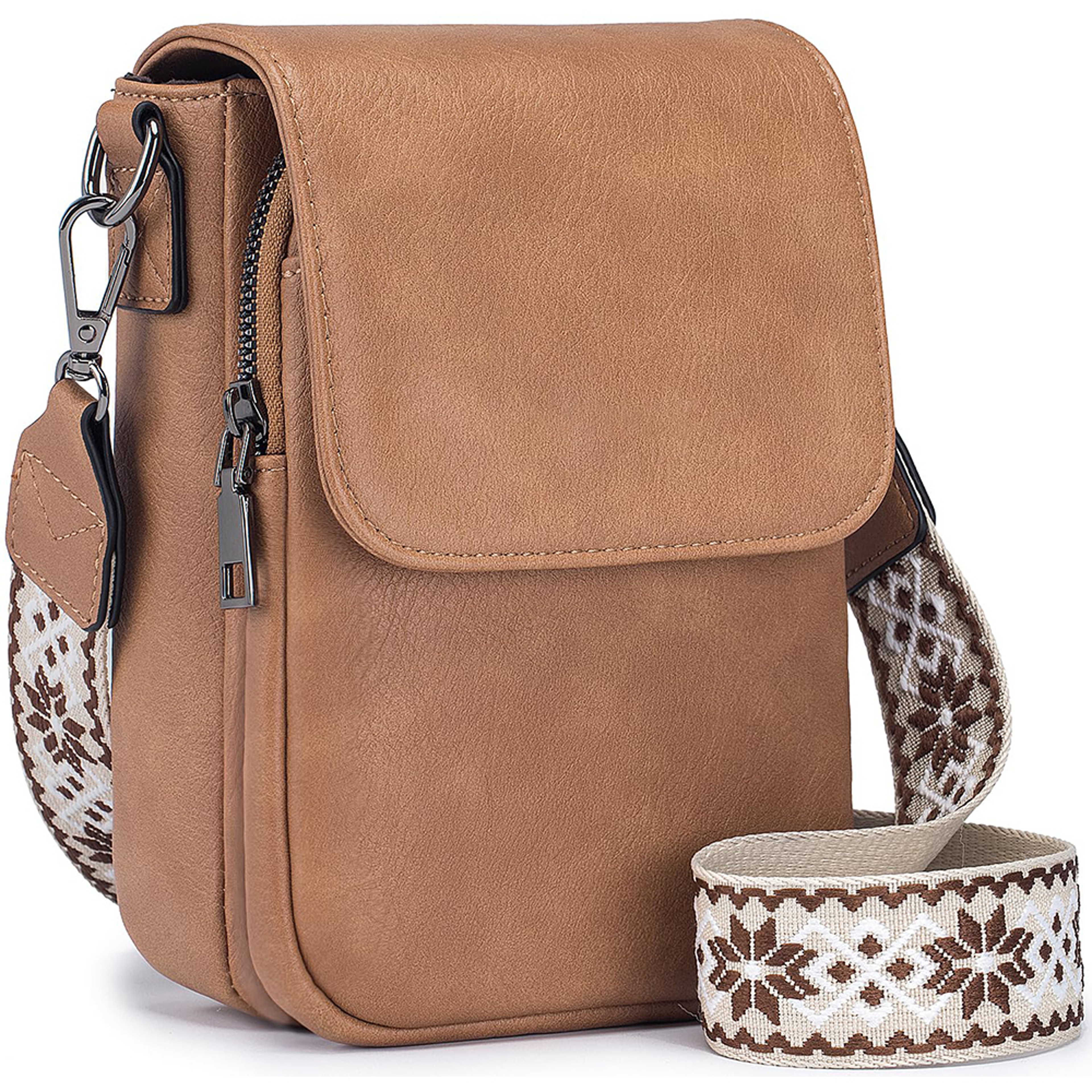Vintage Womens Shoulder Crossbody Bag with Adjustable Wide Strap, Multi-Zipper Compartments Wallet Phone Pouch – view 7