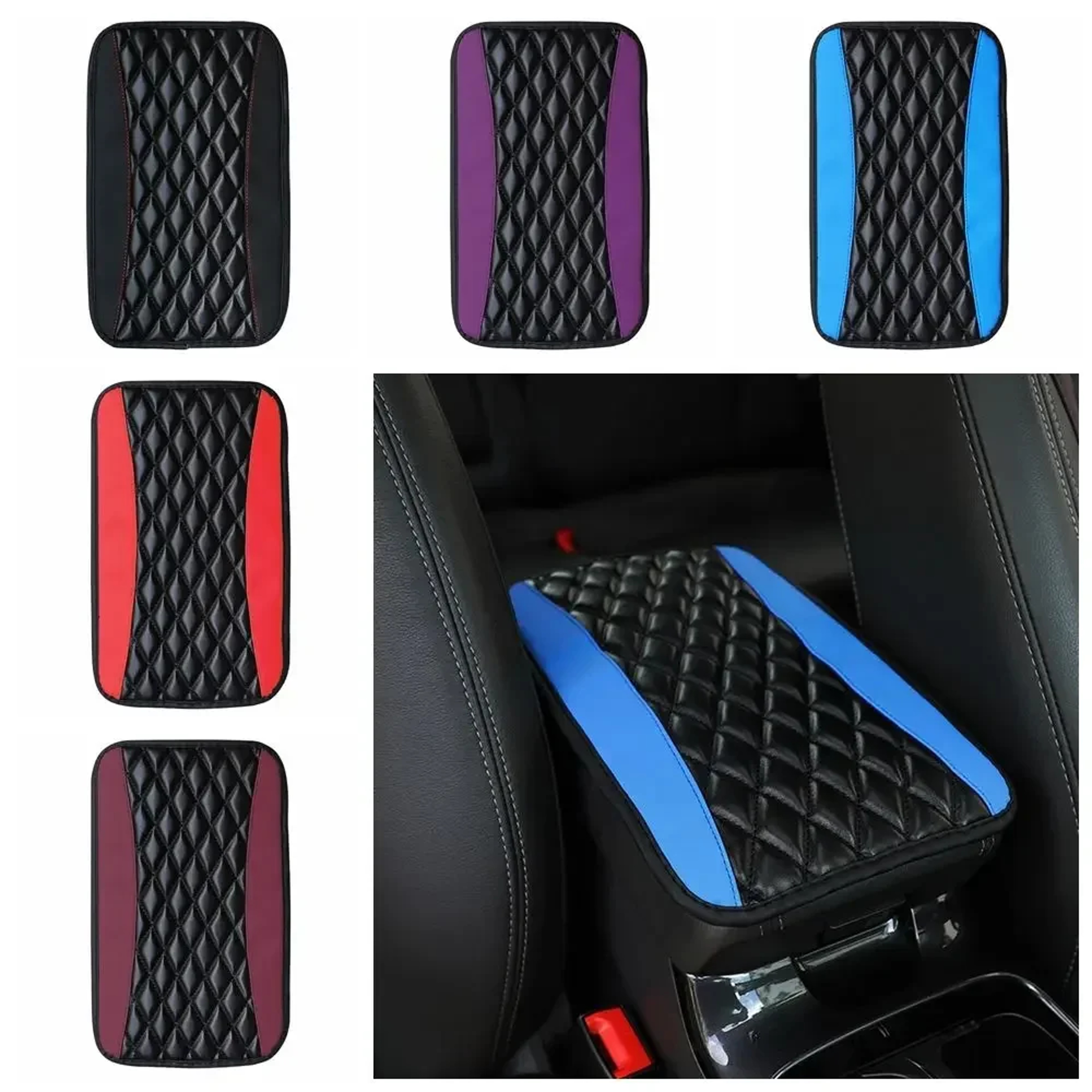 Universal Car Armrest Cover, 1pc Console Box Pad, Black and Red Interior Accessories – view 2