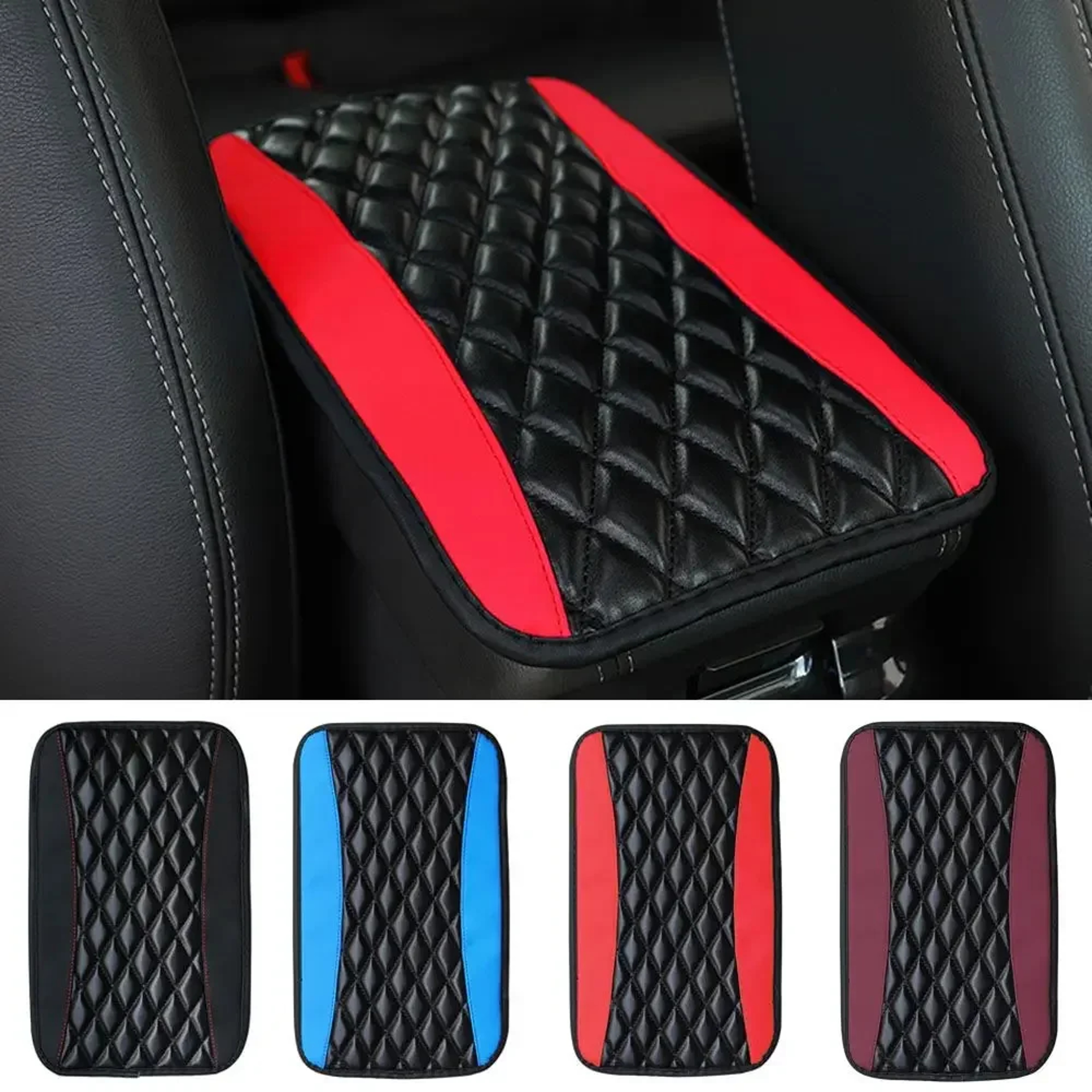 Universal Car Armrest Cover, 1pc Console Box Pad, Black and Red Interior Accessories – view 3
