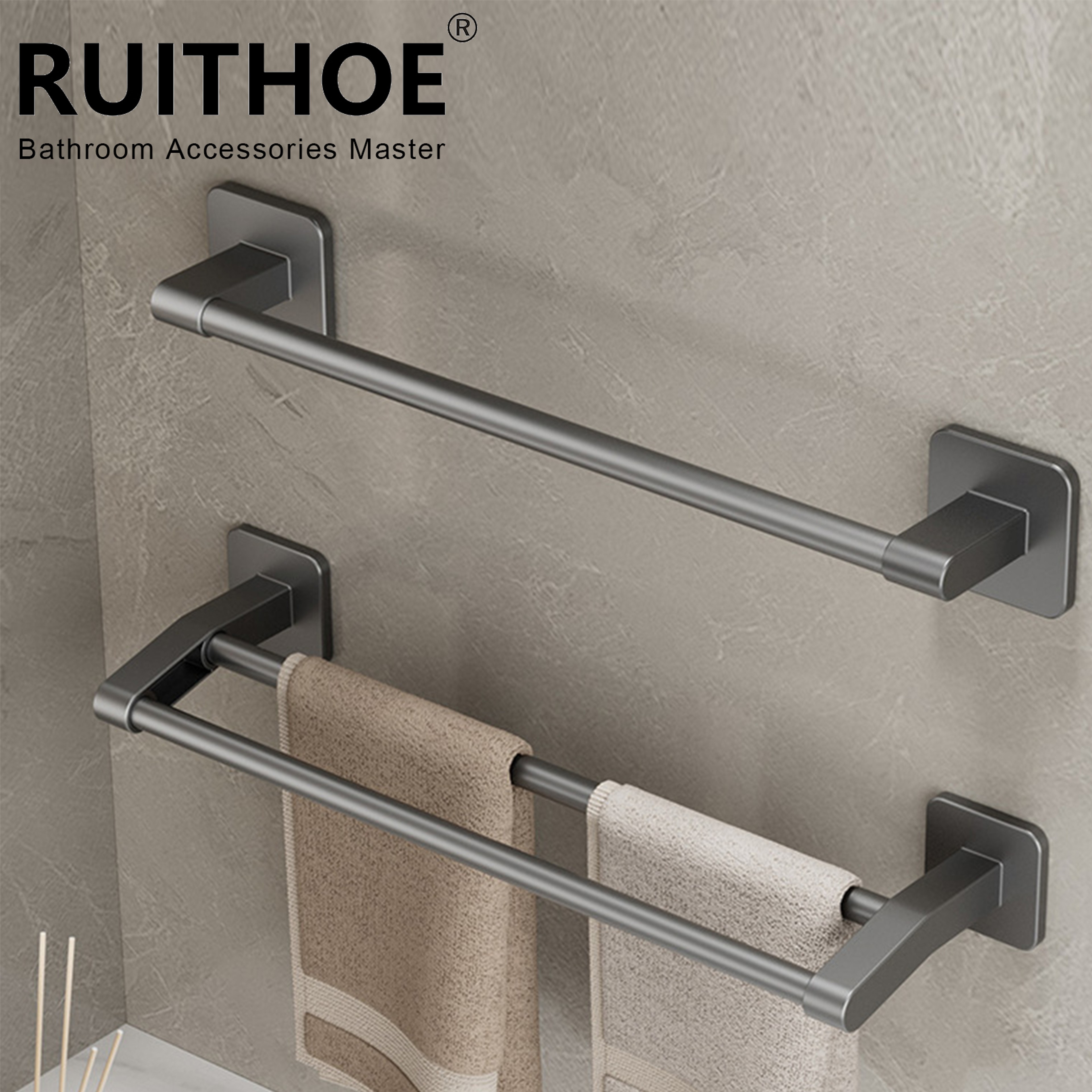No Drill Towel Holder Wall Mount Bathroom Hand Towel Rack Bathroom Plastic Towel Bar 0
