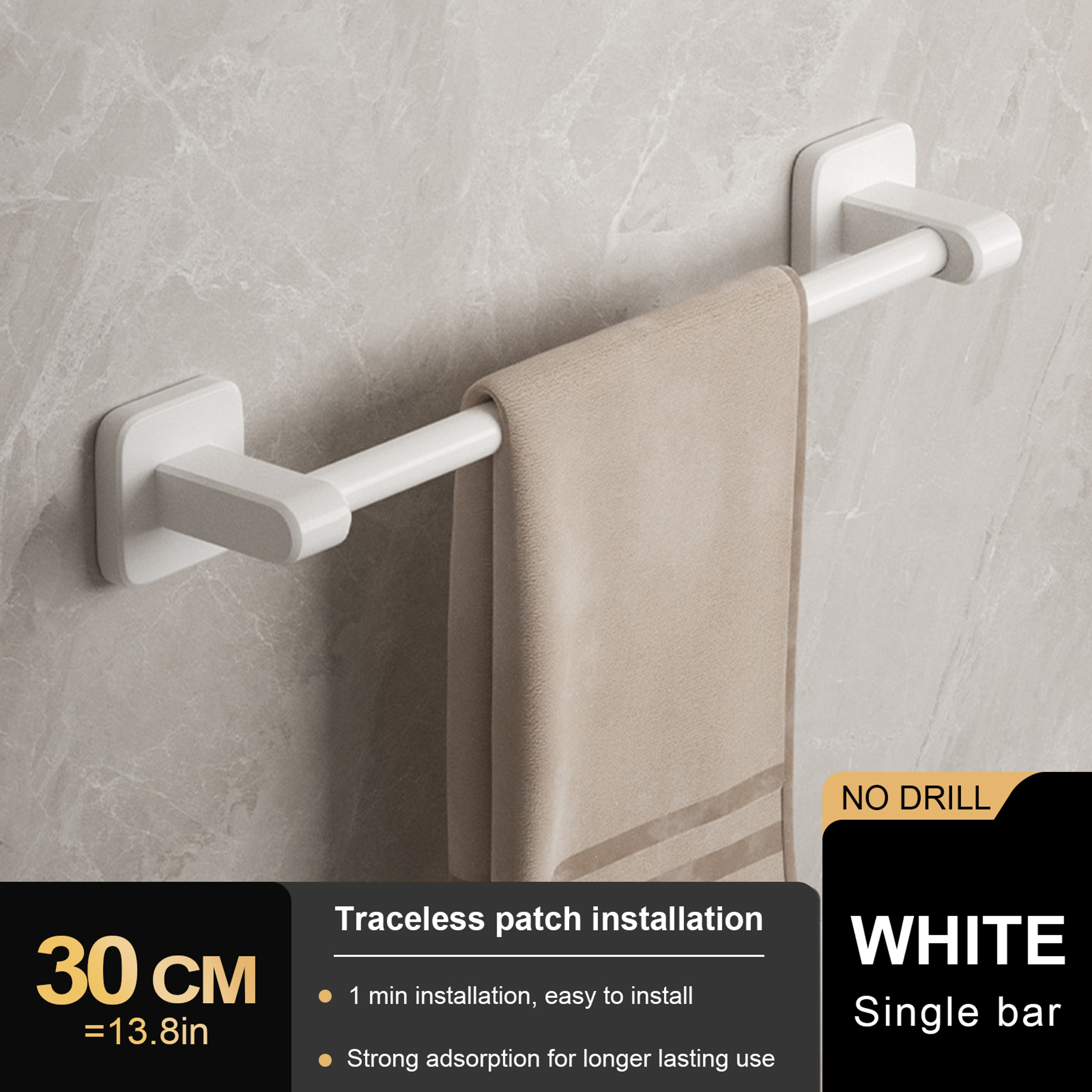 No Drill Towel Holder Wall Mount Bathroom Hand Towel Rack Bathroom Plastic Towel Bar 6