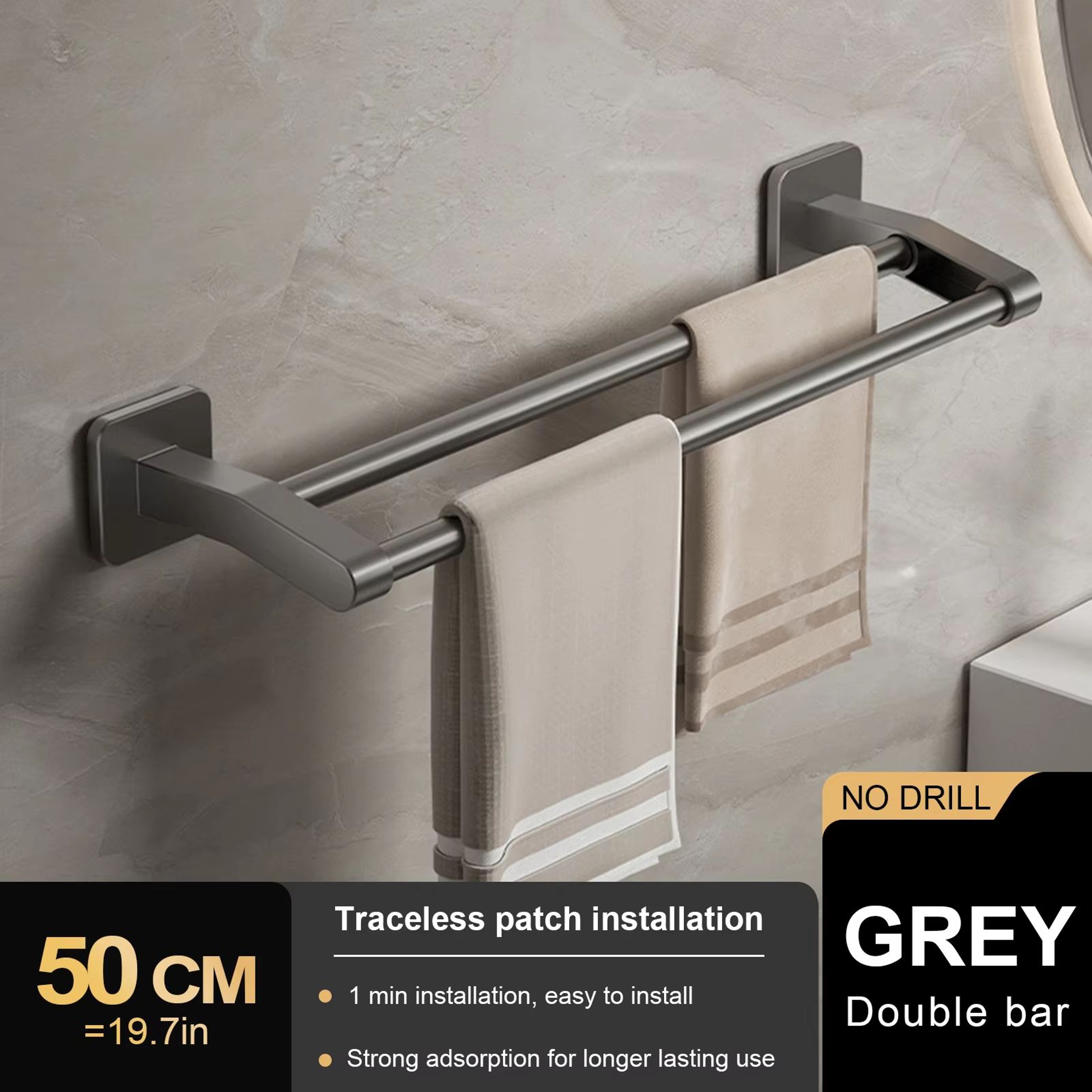 No Drill Towel Holder Wall Mount Bathroom Hand Towel Rack Bathroom Plastic Towel Bar 11