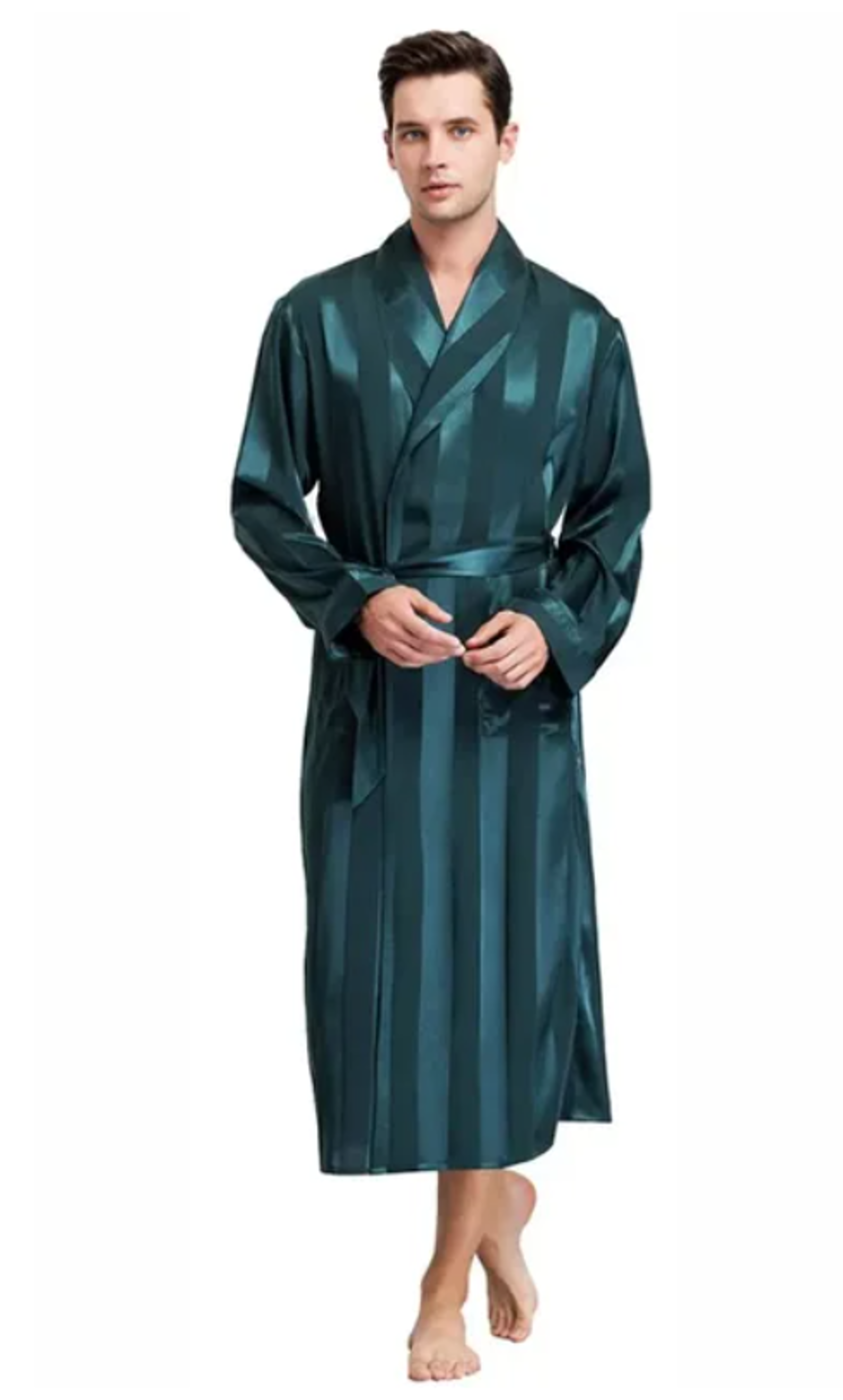 Men's Satin Kimono Robe, Luxury Print Gold Bathrobe, Plus Size Silk Dressing Gown, Geometric Lounge Sleepwear – view 11
