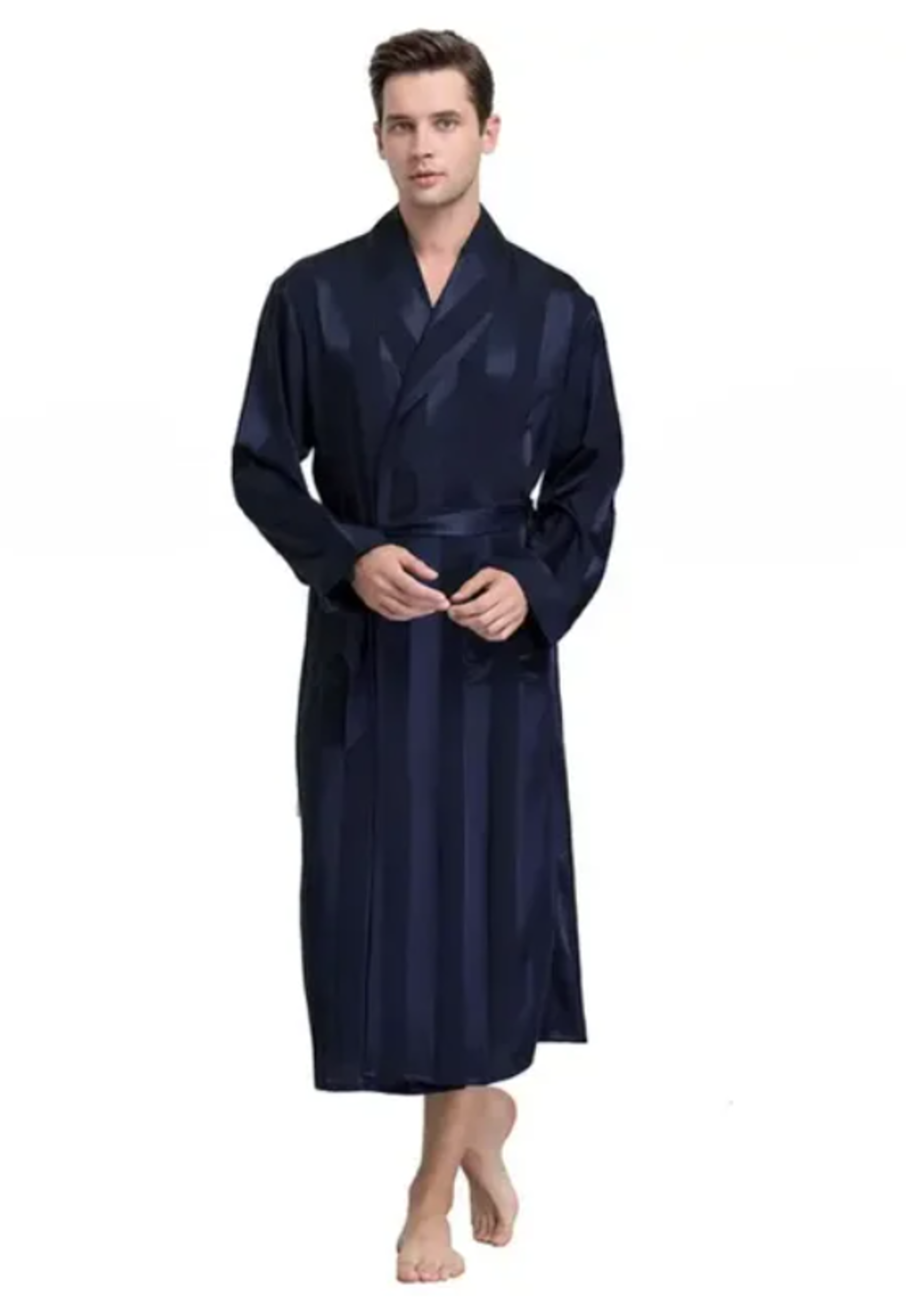 Men's Satin Kimono Robe, Luxury Print Gold Bathrobe, Plus Size Silk Dressing Gown, Geometric Lounge Sleepwear – view 13