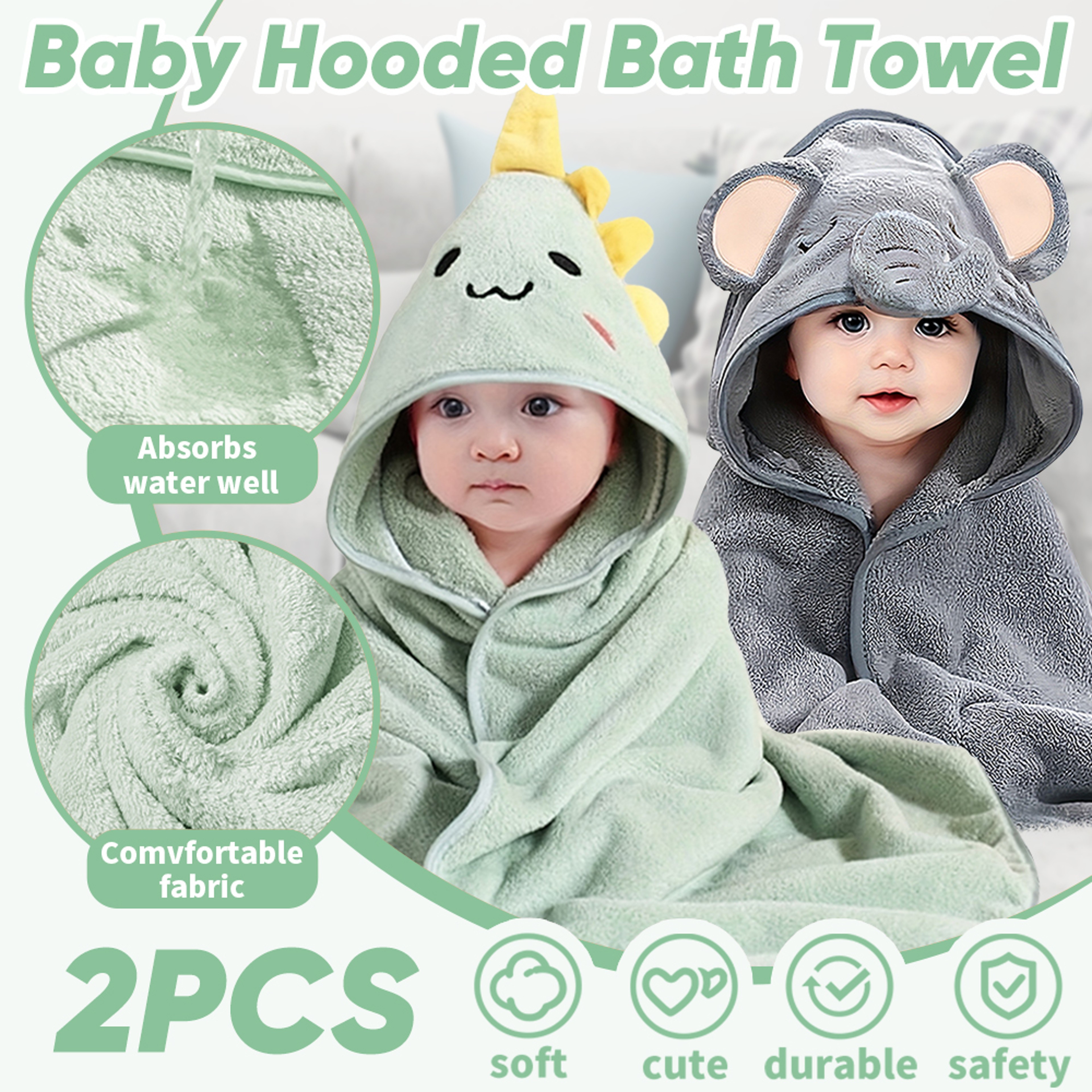 Soft Baby Towel with Hood, 2PCS Set for Newborns, Toddlers, and Kids, Hooded Baby Towels – view 2