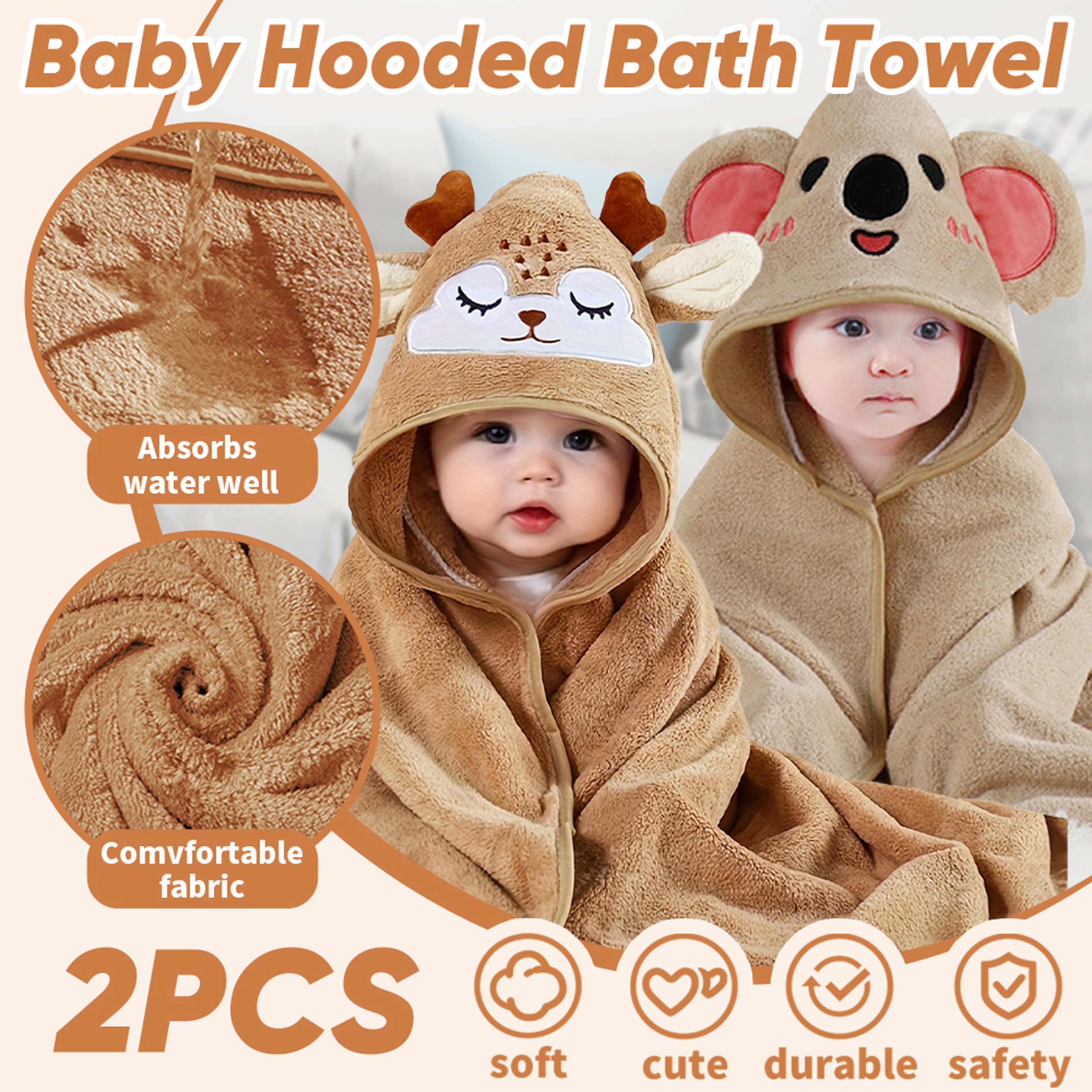 Soft Baby Towel with Hood, 2PCS Set for Newborns, Toddlers, and Kids, Hooded Baby Towels – view 8
