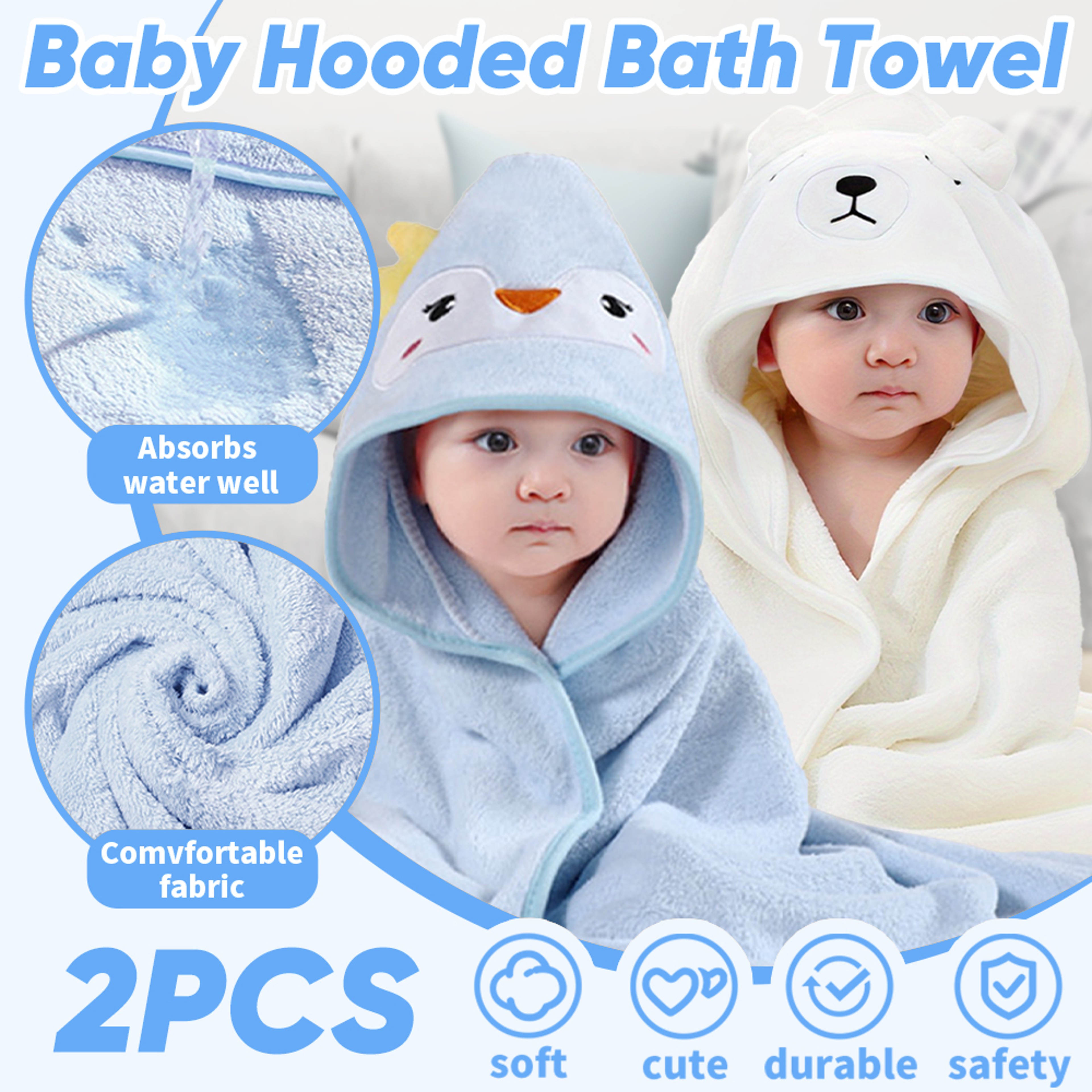 Soft Baby Towel with Hood, 2PCS Set for Newborns, Toddlers, and Kids, Hooded Baby Towels – view 9