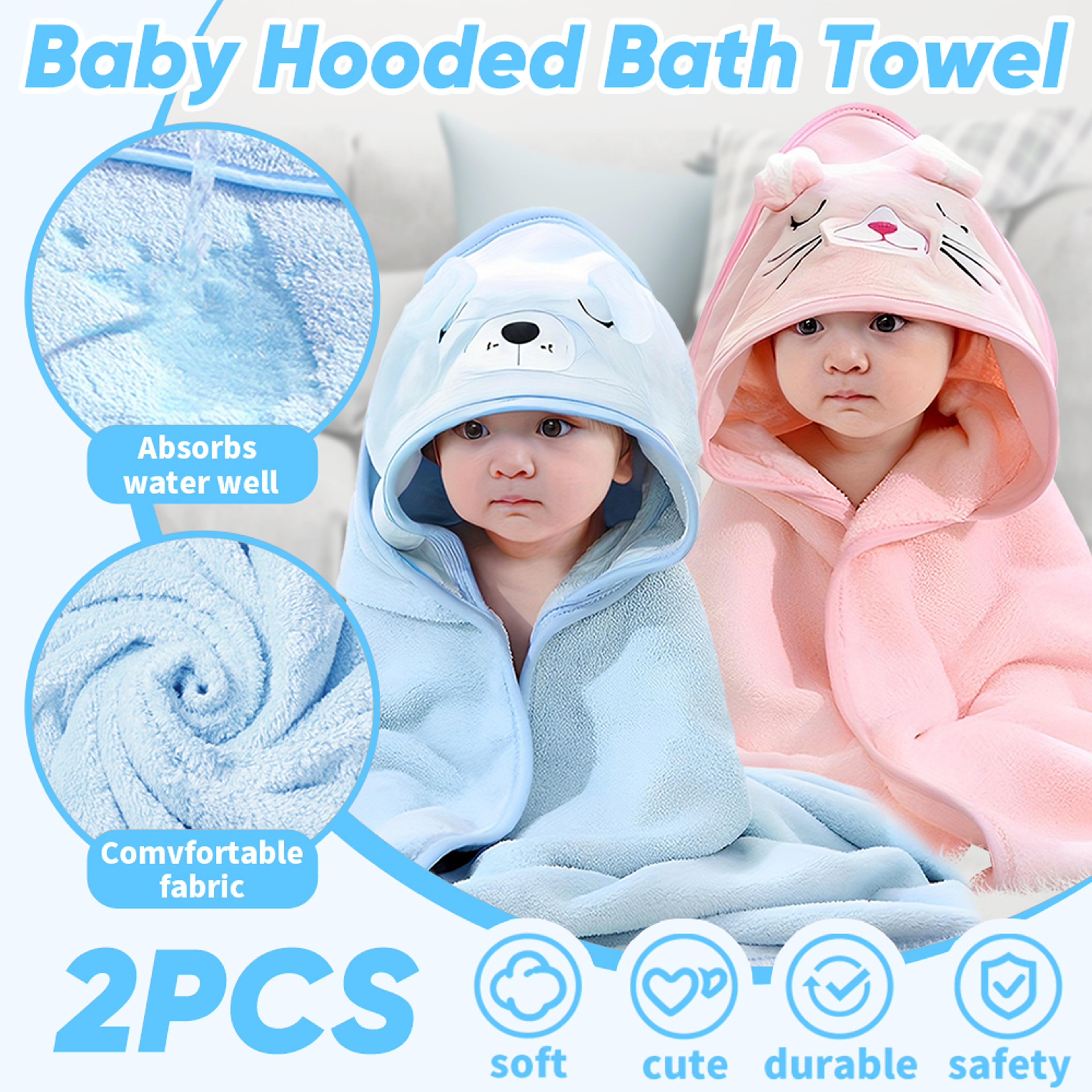Soft Baby Towel with Hood, 2PCS Set for Newborns, Toddlers, and Kids, Hooded Baby Towels – view 11