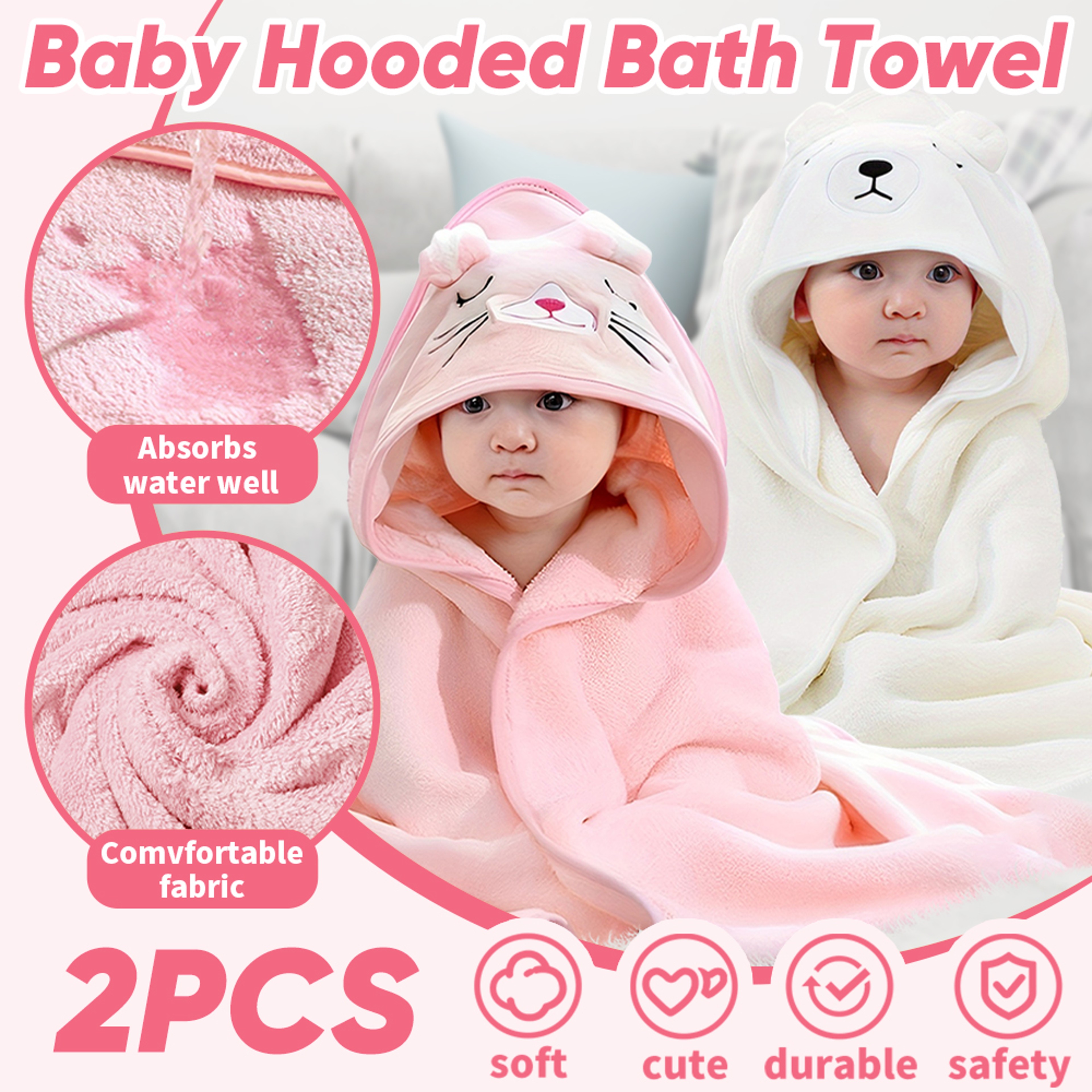 Soft Baby Towel with Hood, 2PCS Set for Newborns, Toddlers, and Kids, Hooded Baby Towels – view 12