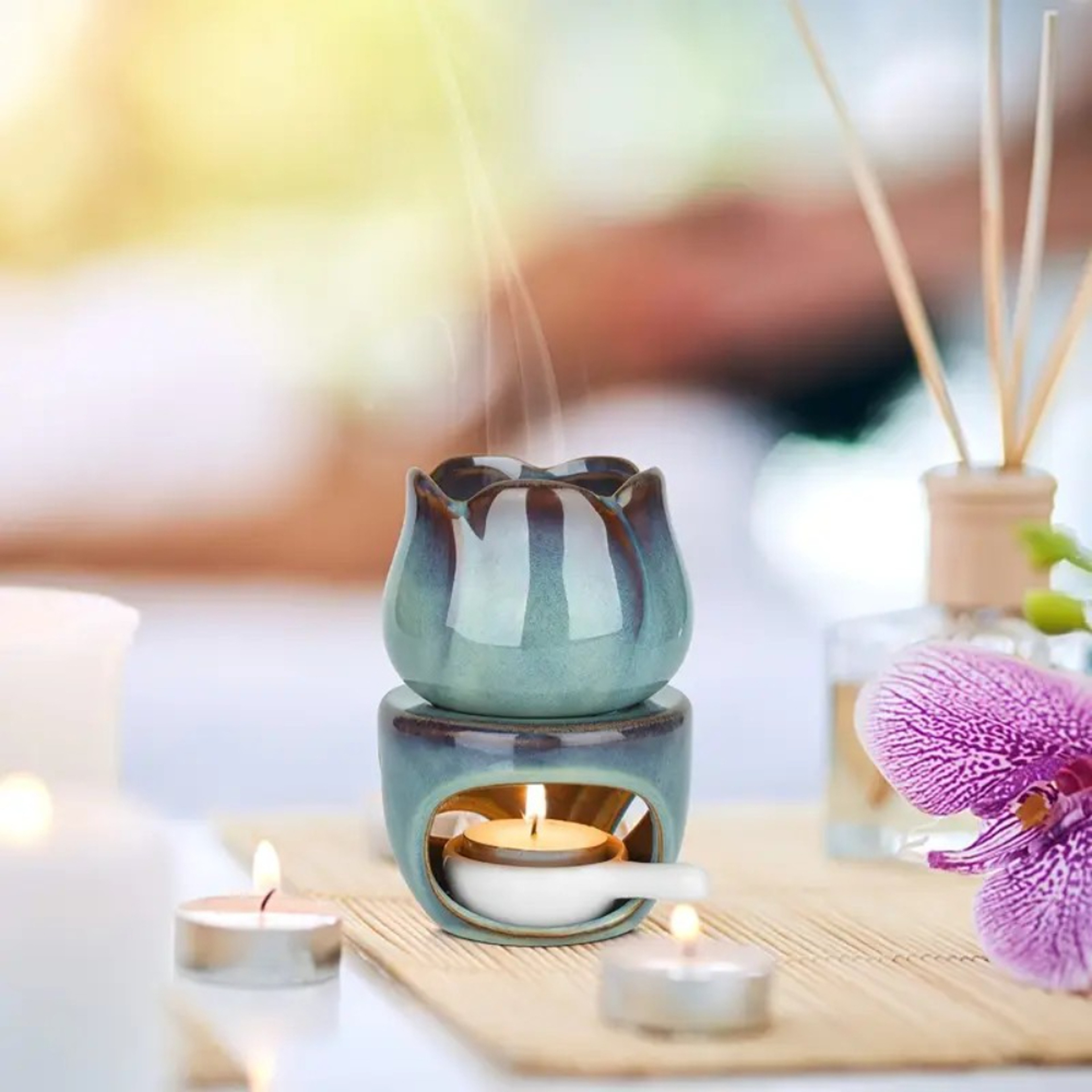 Tulip Shaped Ceramic Wax Warmer Aromatherapy Diffuser Set Candle Holder 5
